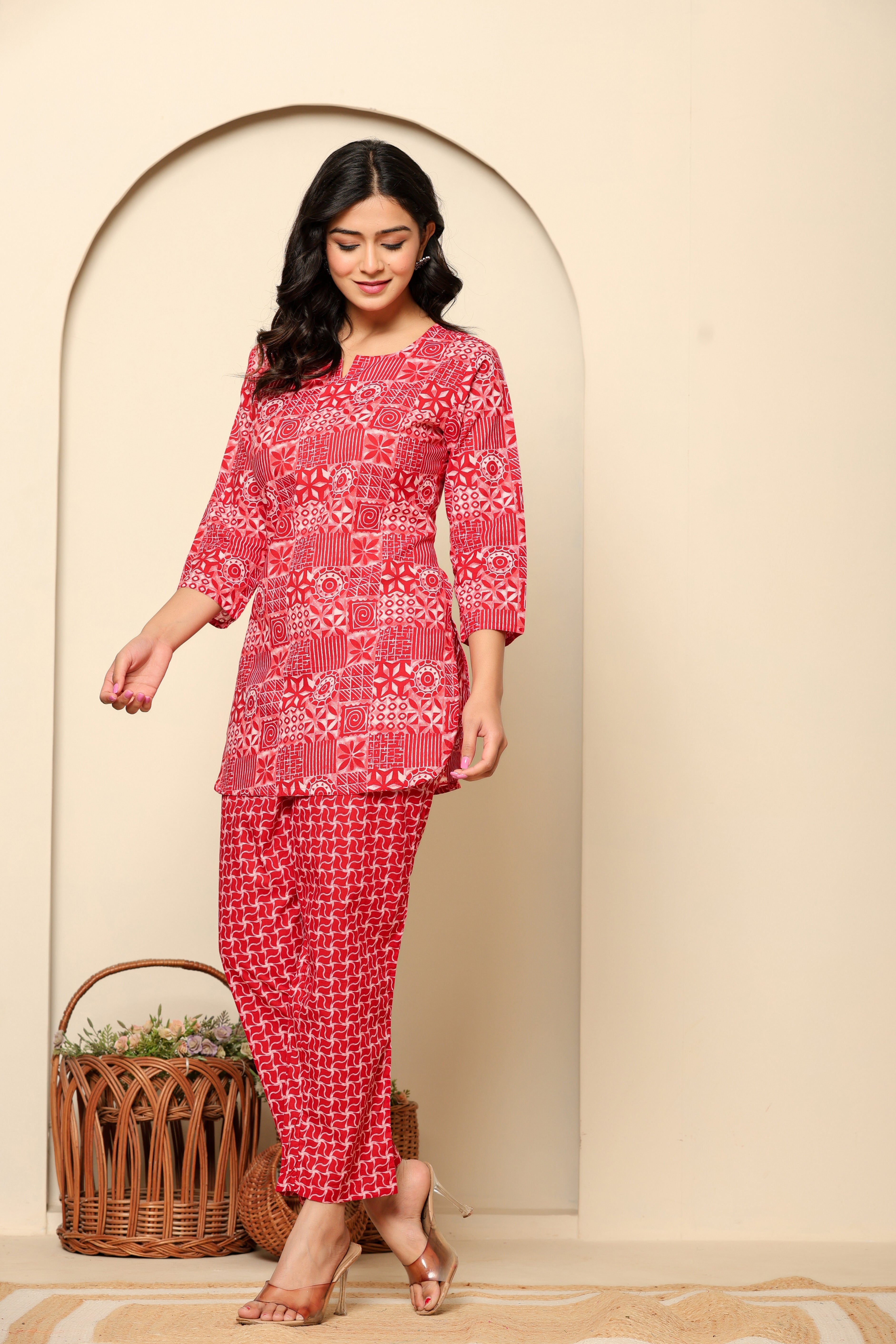 Pink Printed Cotton Coord Set - qivii