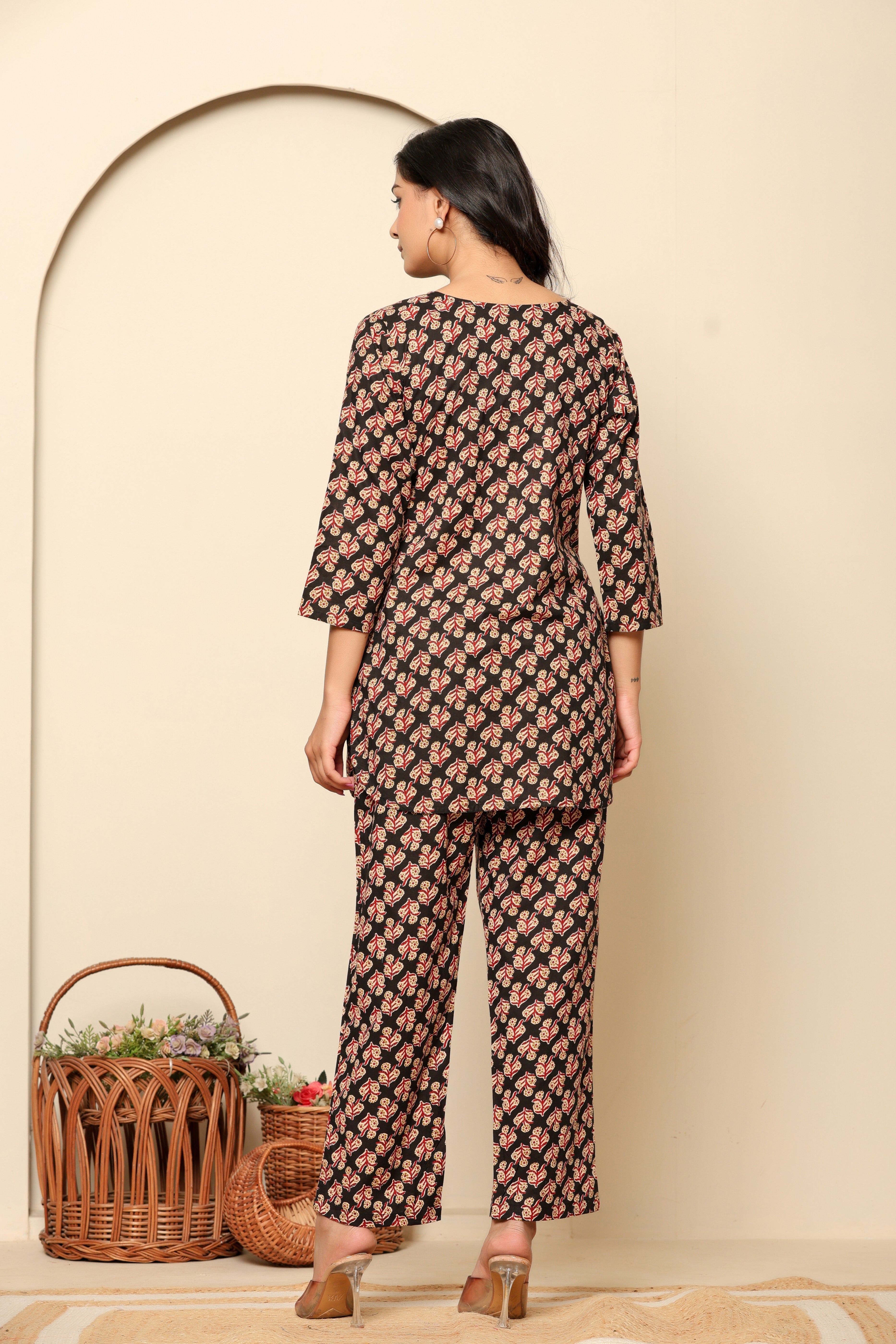 Black Printed Cotton Coord Set - qivii