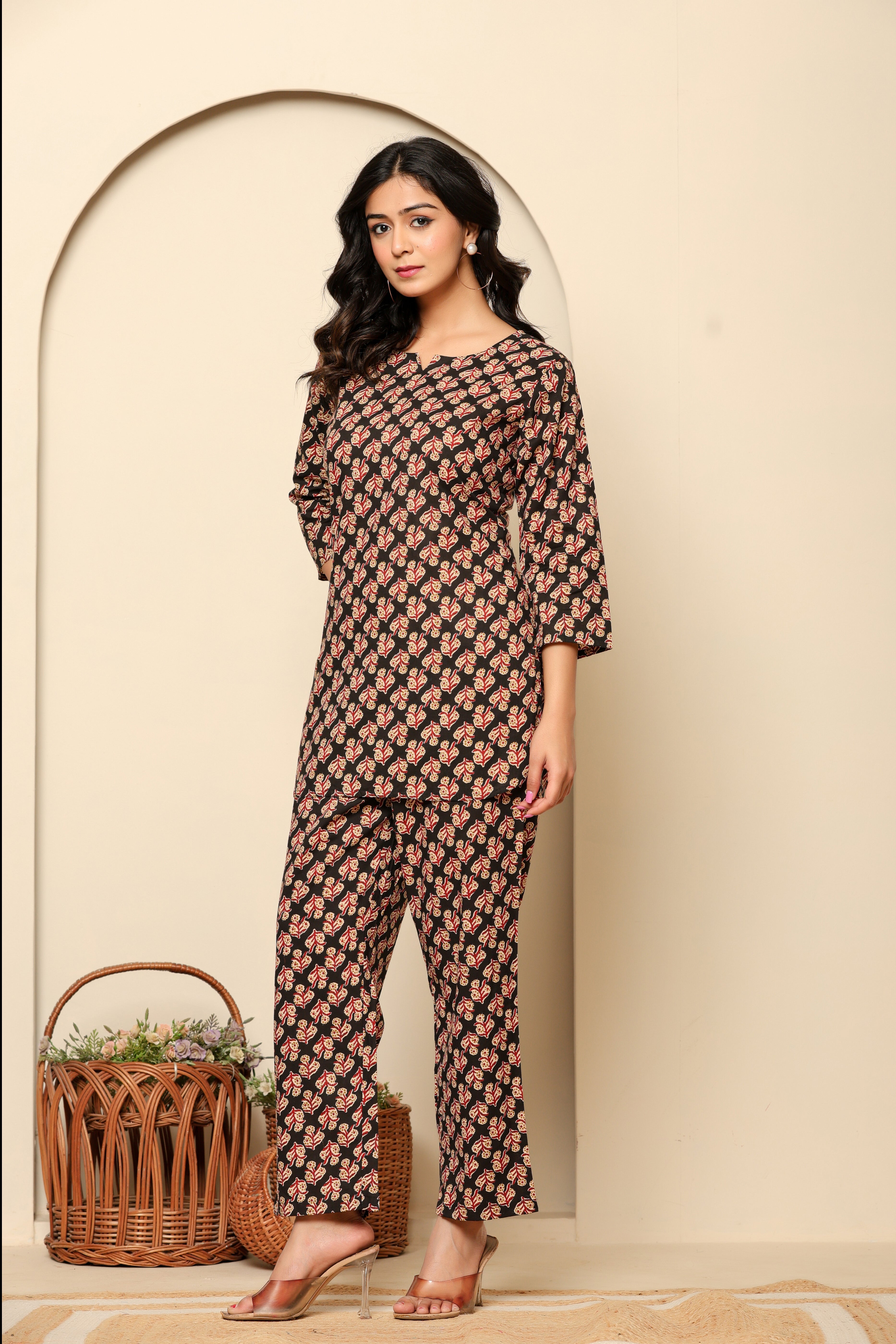 Black Printed Cotton Co- Ord Set