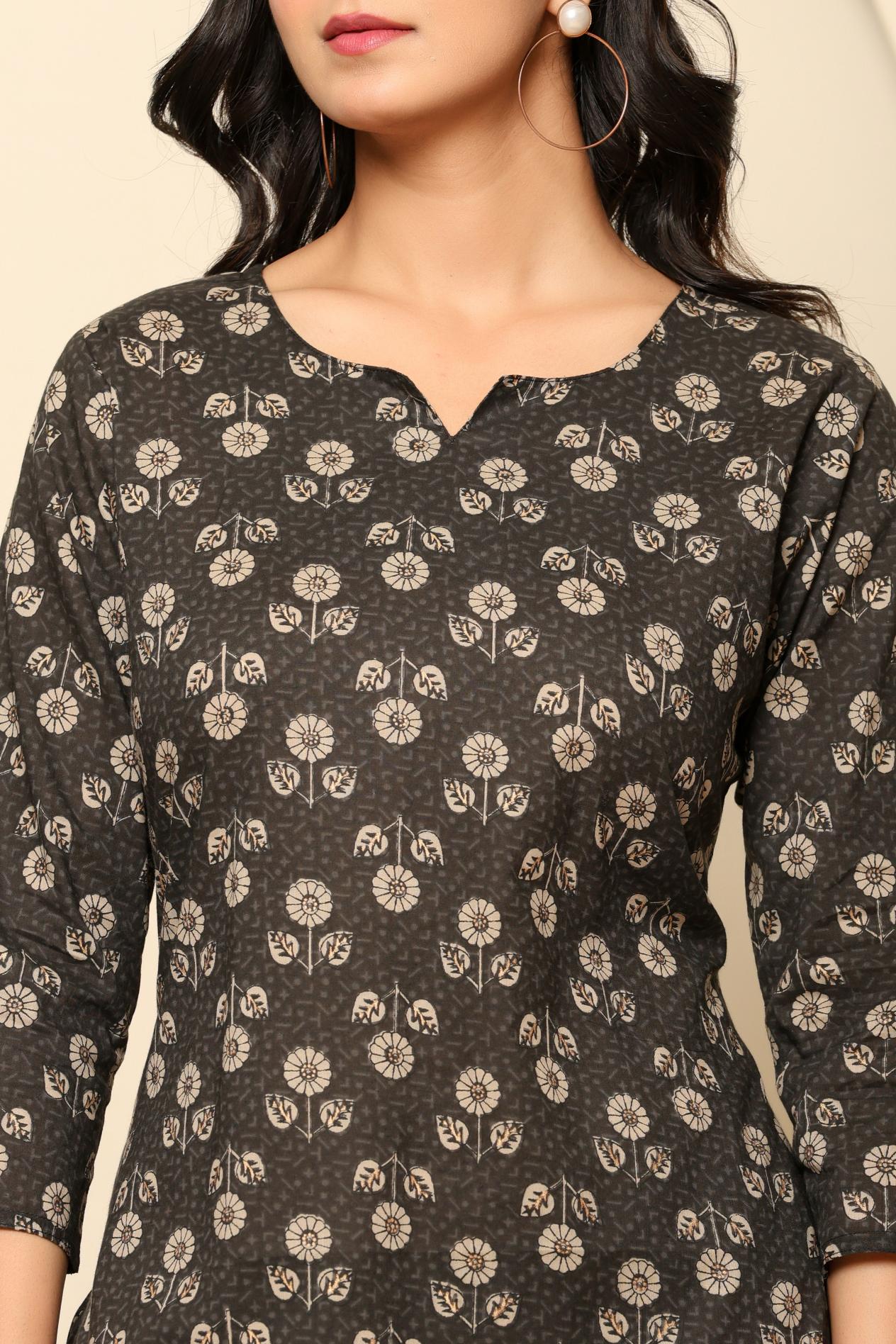 Black Printed Cotton Coord Set - qivii