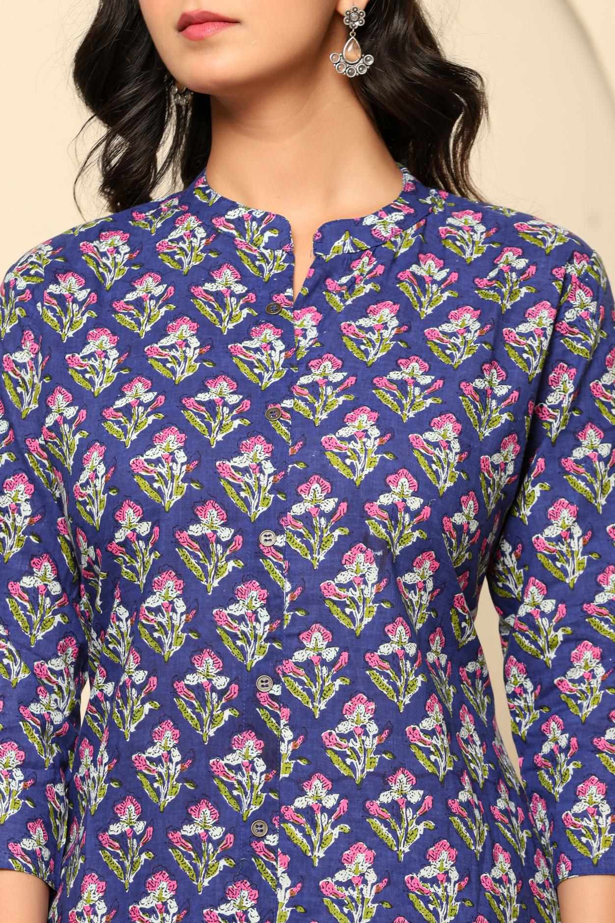 Purple Printed Cotton Kurta Set - qivii