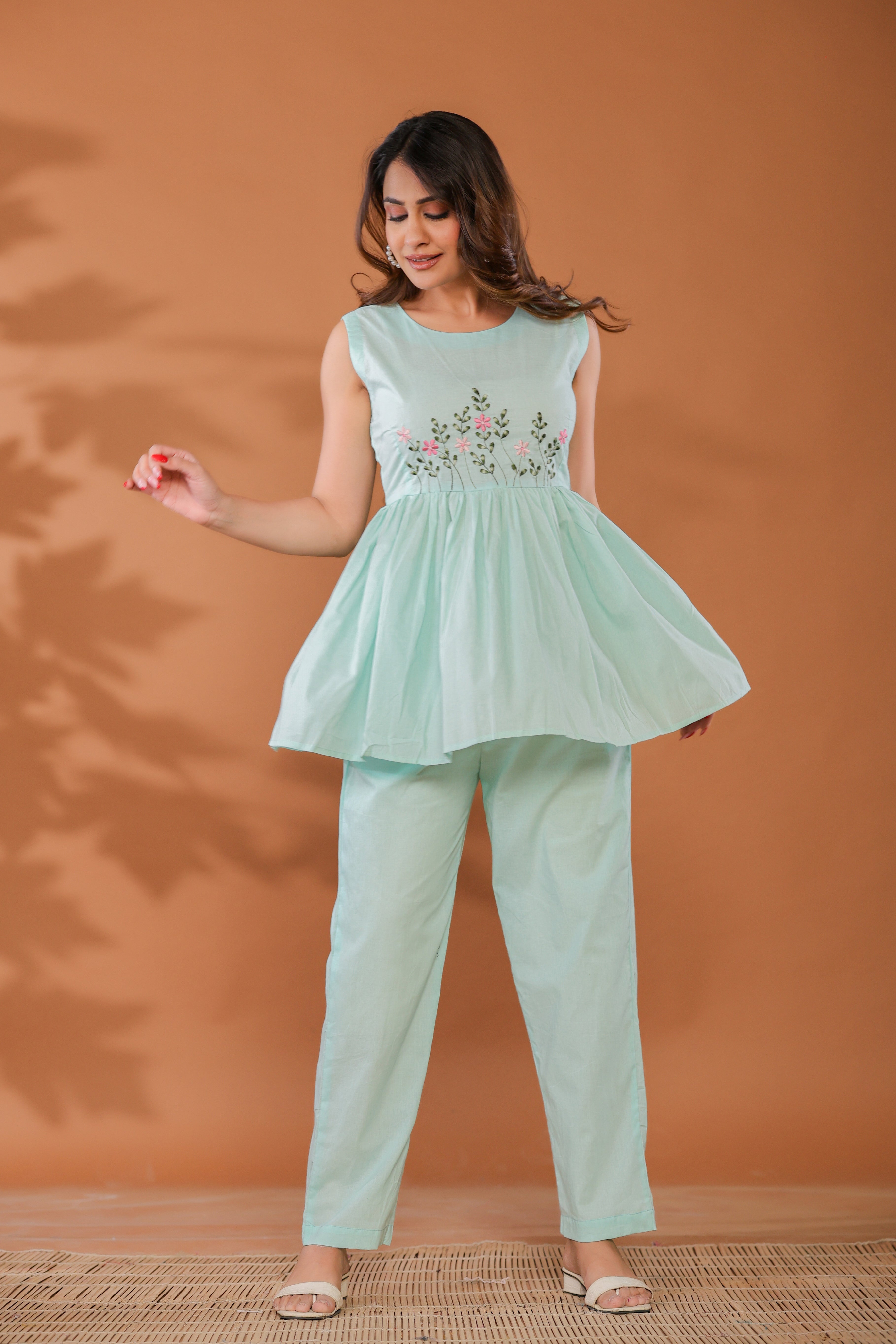 Blue Bell Cotton Embroidered Co - Ord Set  - By Ragavi - qivii