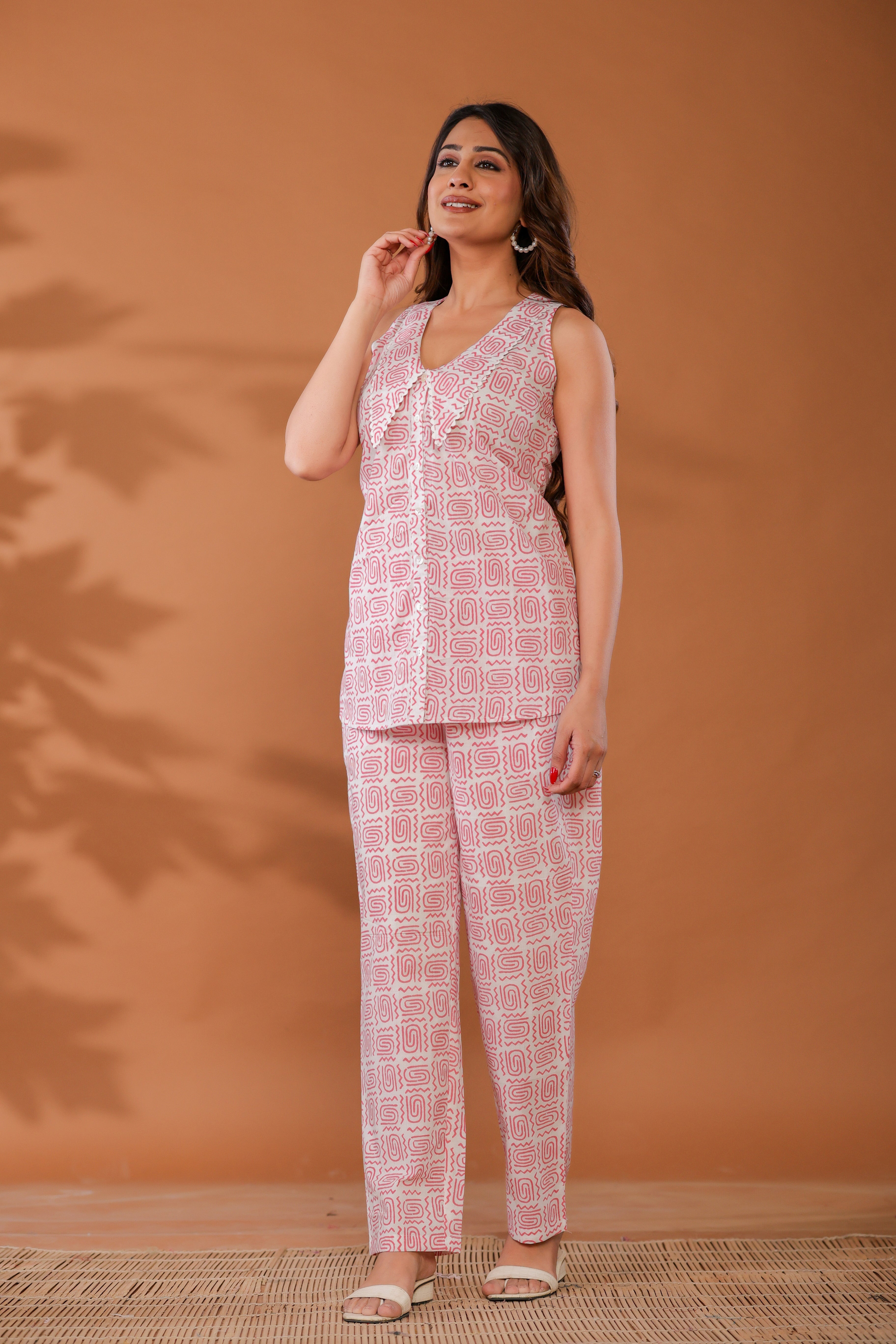 Rose Shadow Pink Cotton Hand Block Printed Co- Ord Set  - By Ragavi - qivii