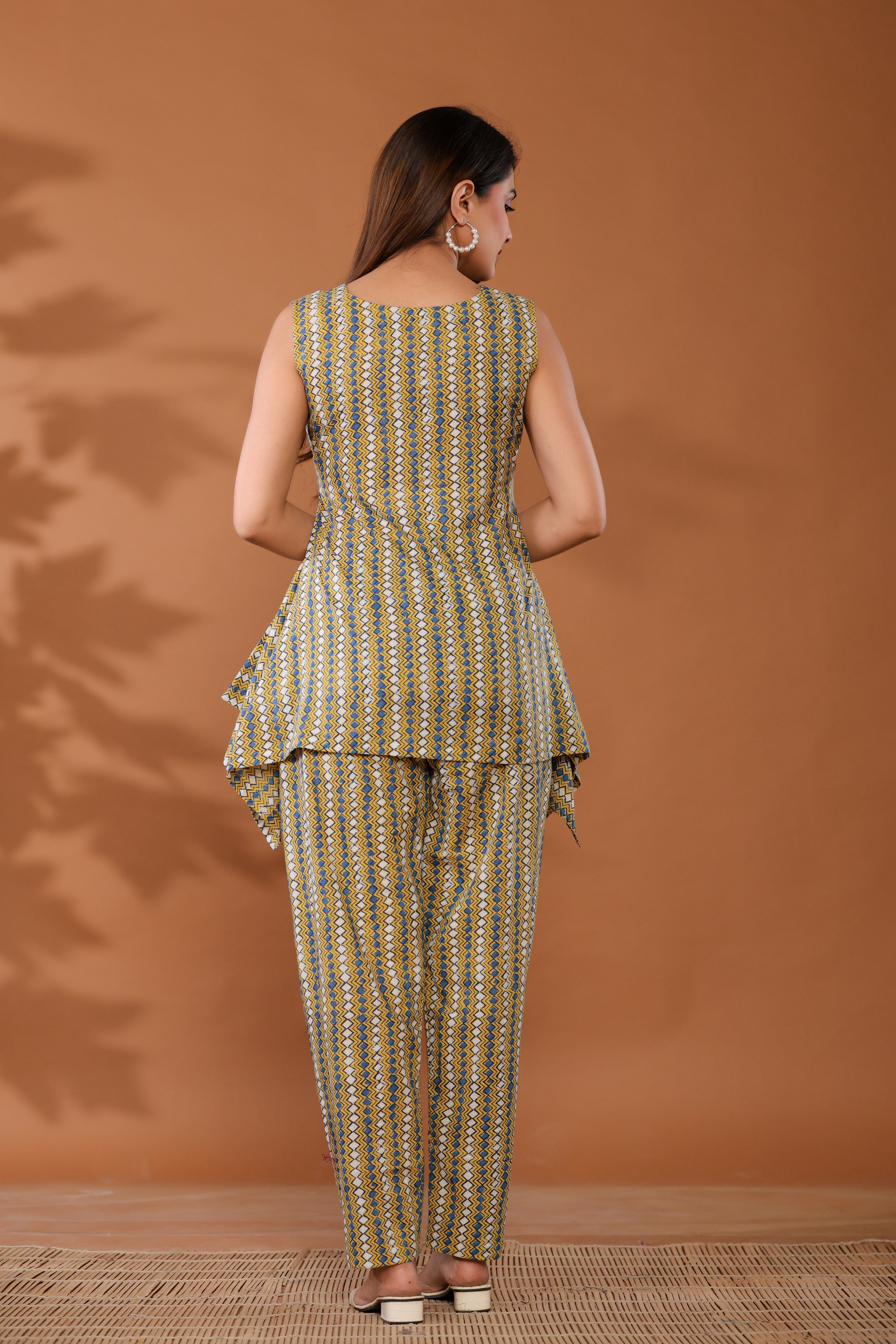 Golden Haze Yellow Cotton Hand Block Printed Co- Ord Set  - By Ragavi - qivii