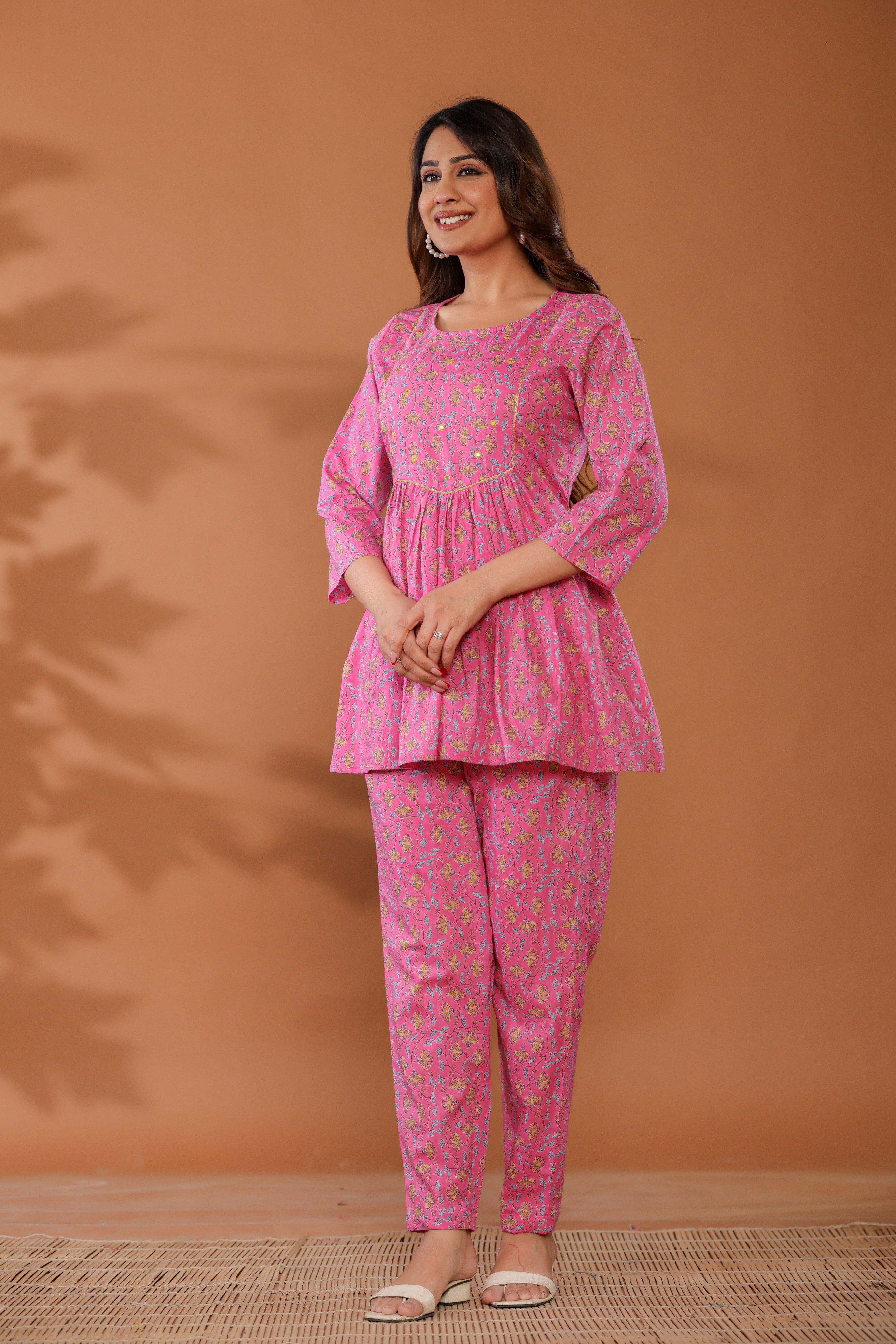 Aurora Pink Cotton Hand Block Printed Co- Ord Set