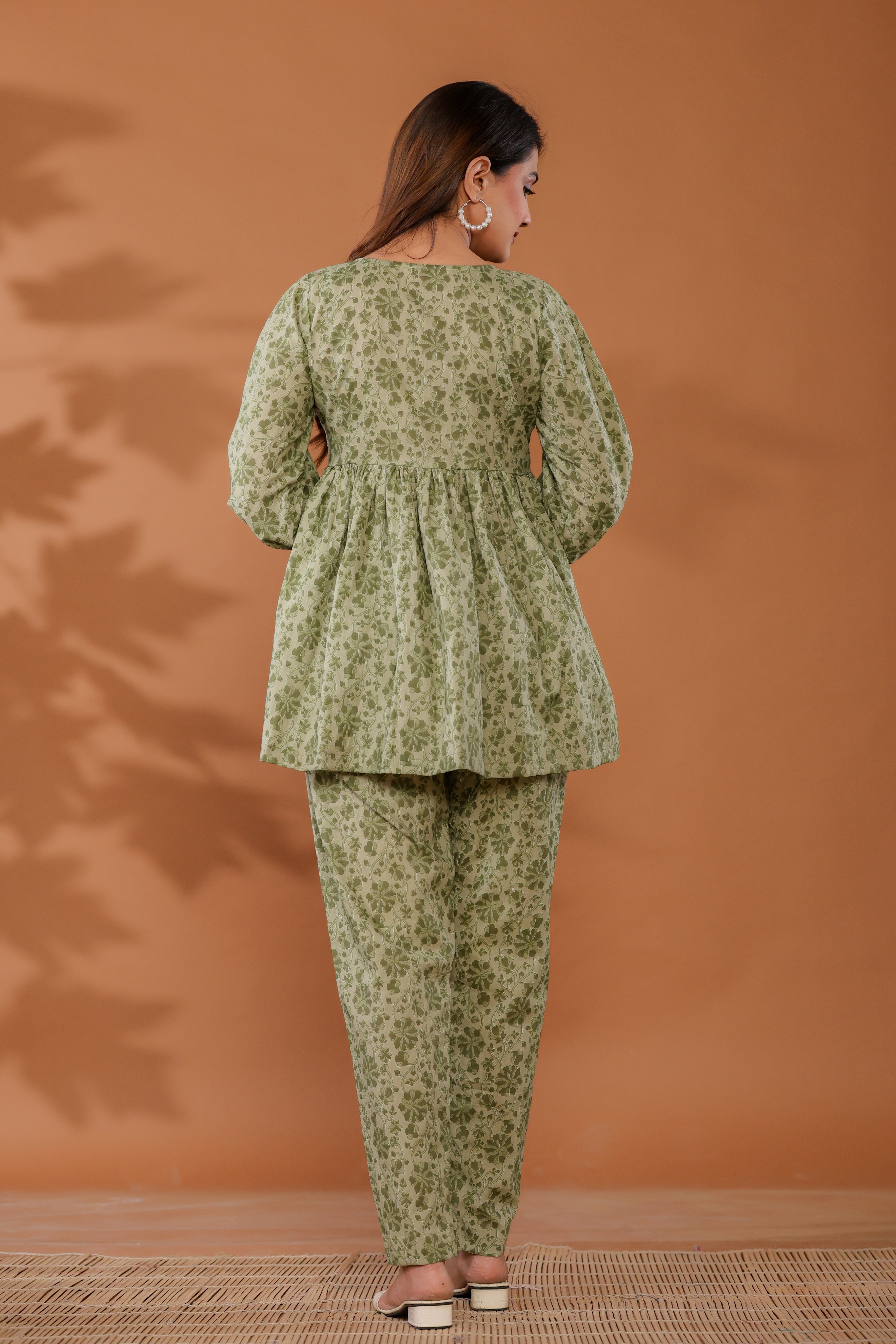 Meadow Green Cotton Hand Block Printed Co- Ord Set  - By Ragavi - qivii