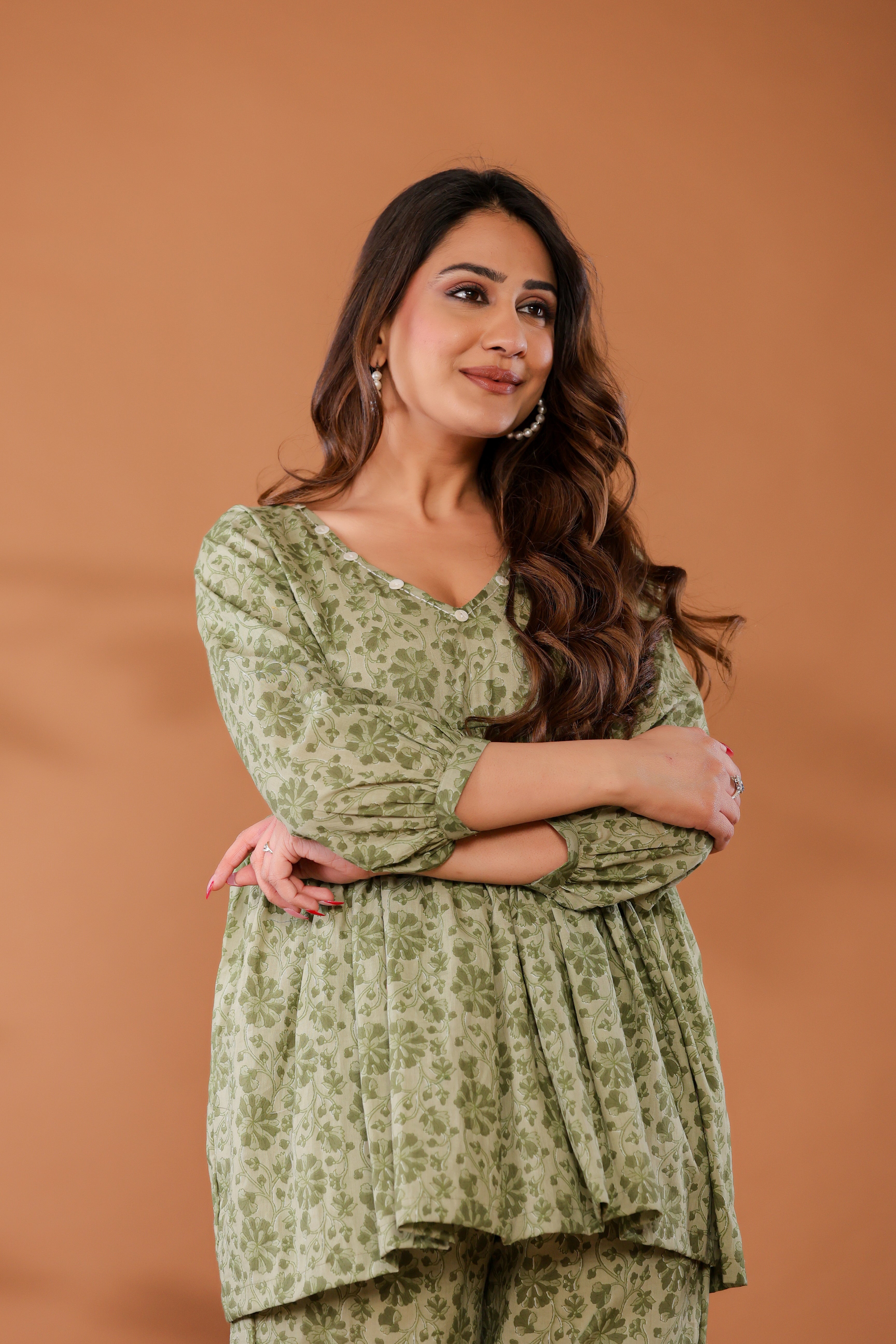 Meadow Green Cotton Hand Block Printed Co- Ord Set  - By Ragavi - qivii