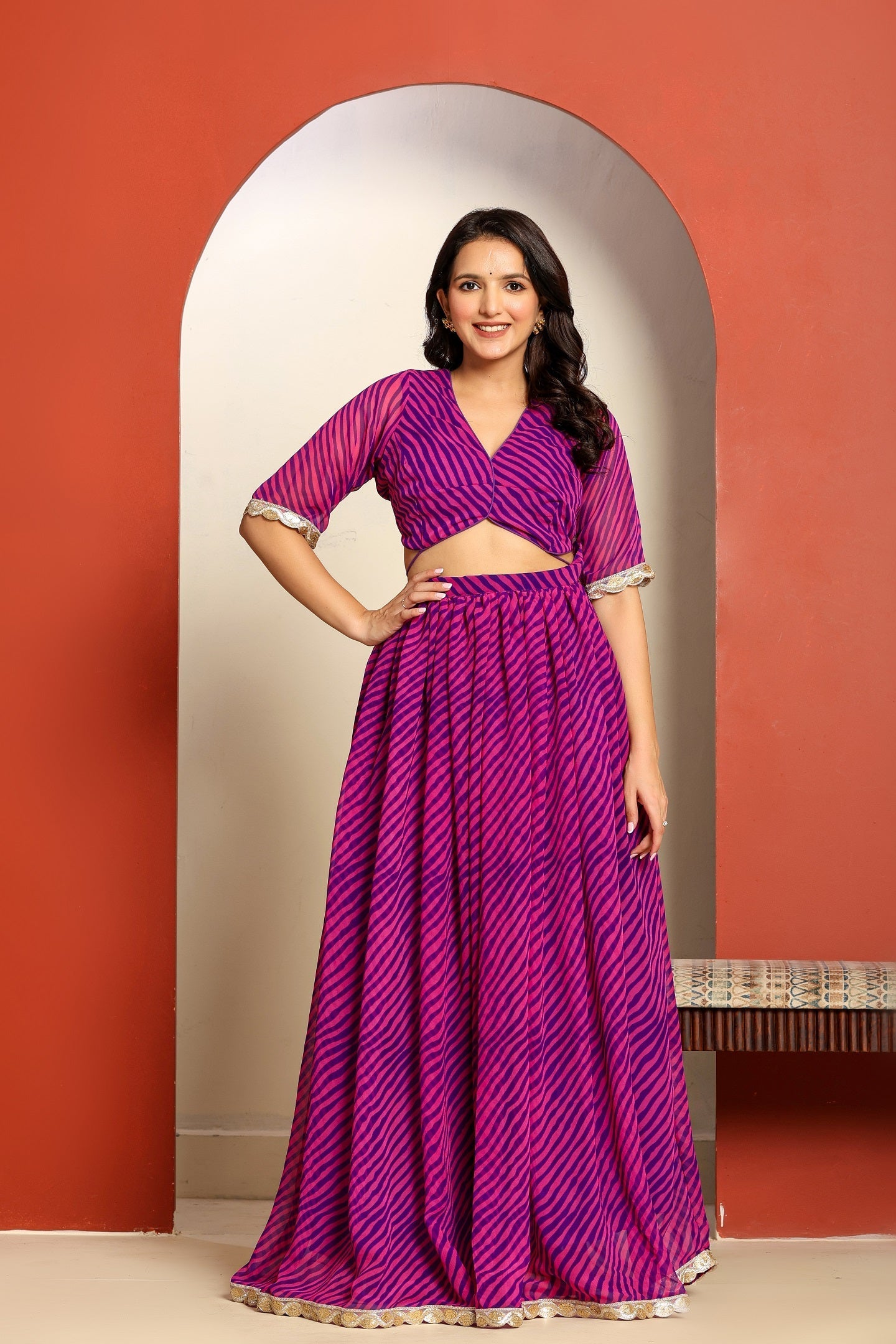 Ragavi Pink Purple Leheriya Lehenga Set