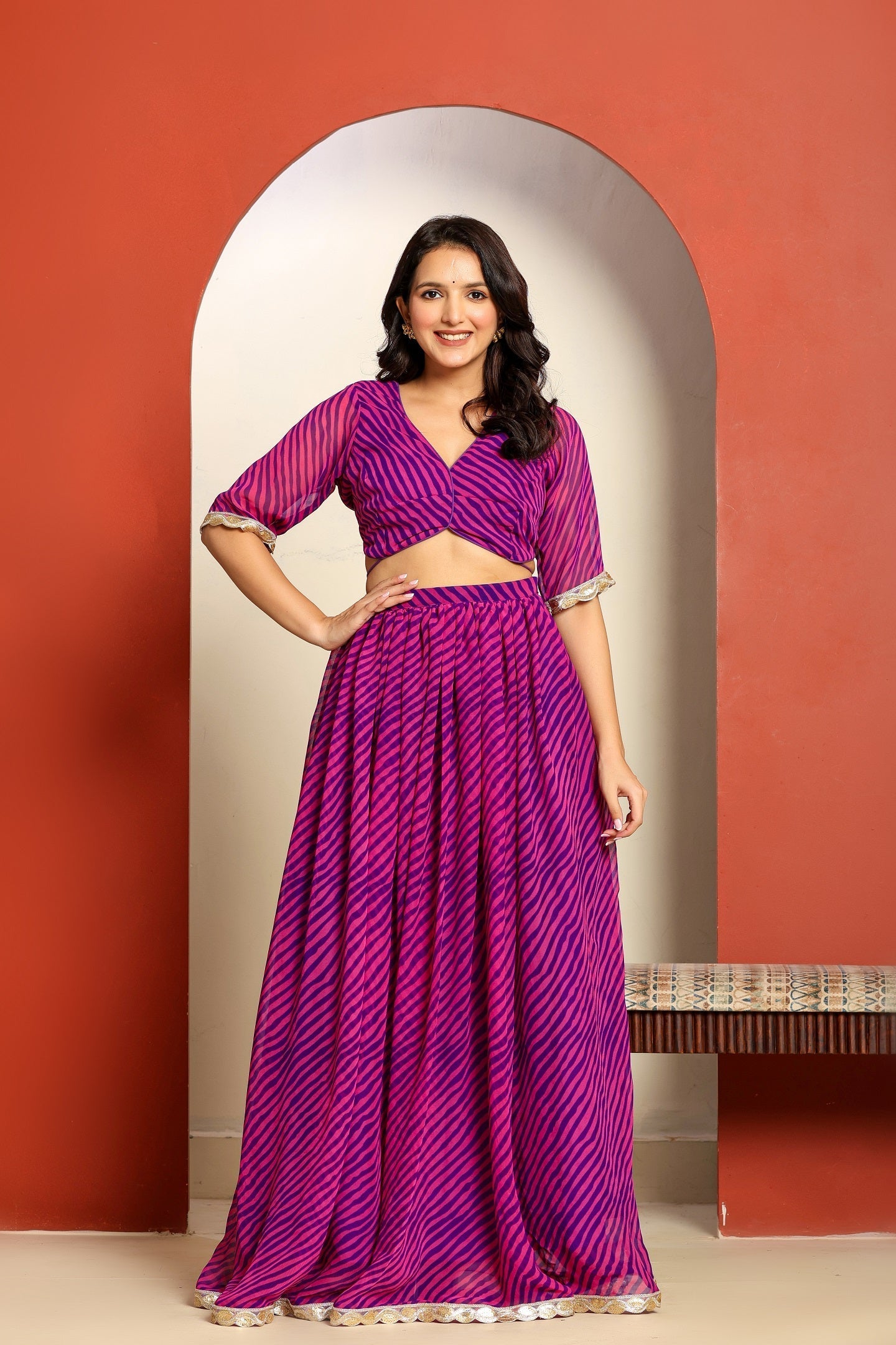 Ragavi Pink Purple Leheriya Lehenga Set