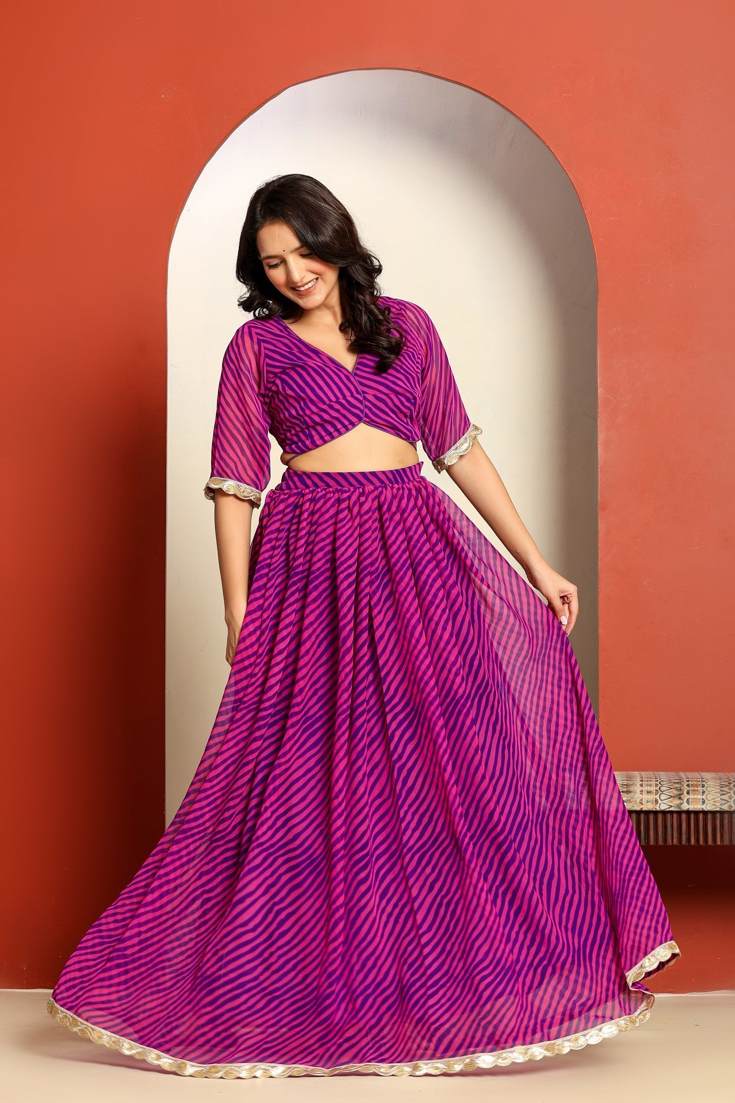 Ragavi Pink Purple Leheriya Lehenga Set