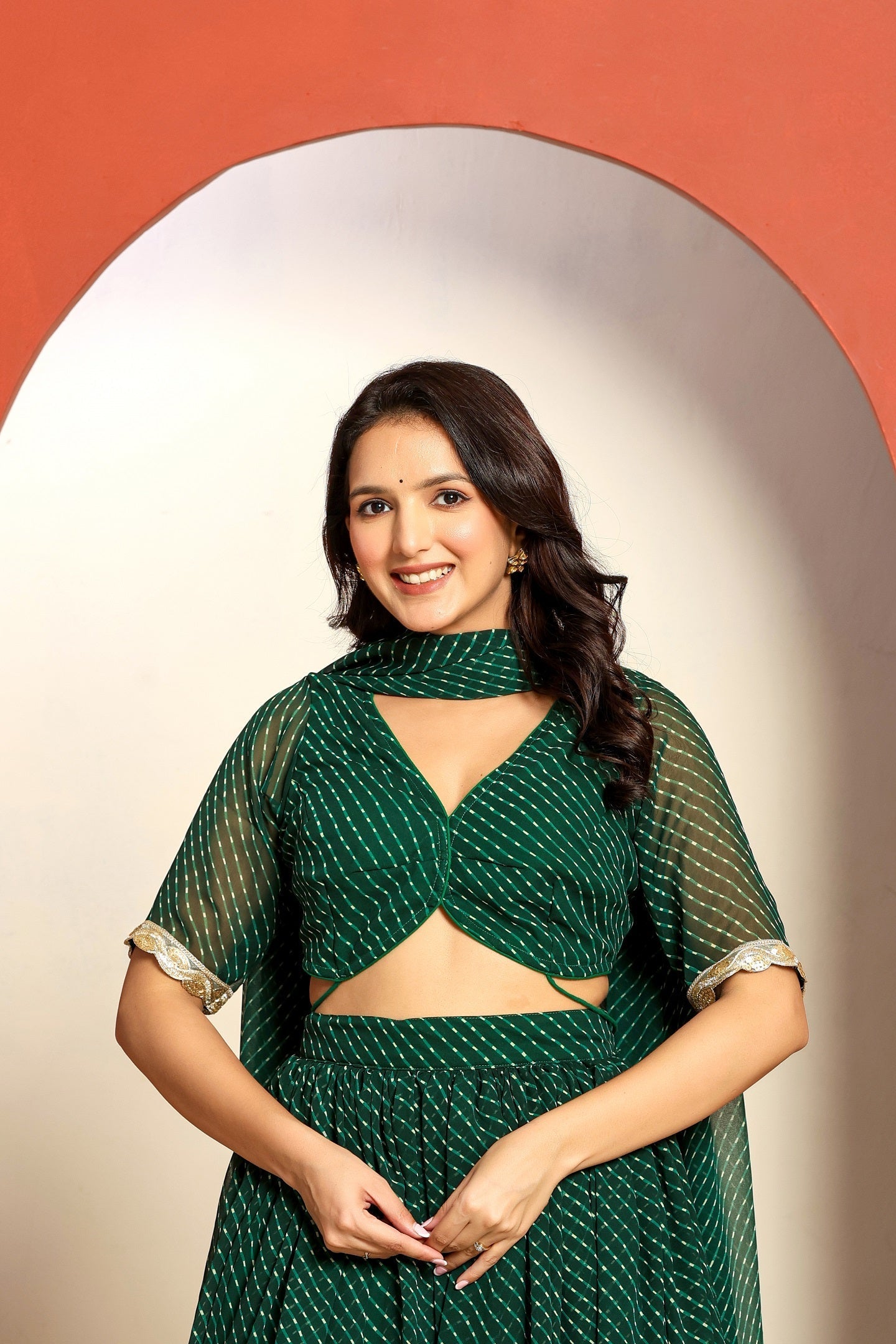 Ragavi Green Leheriya Lehenga Set