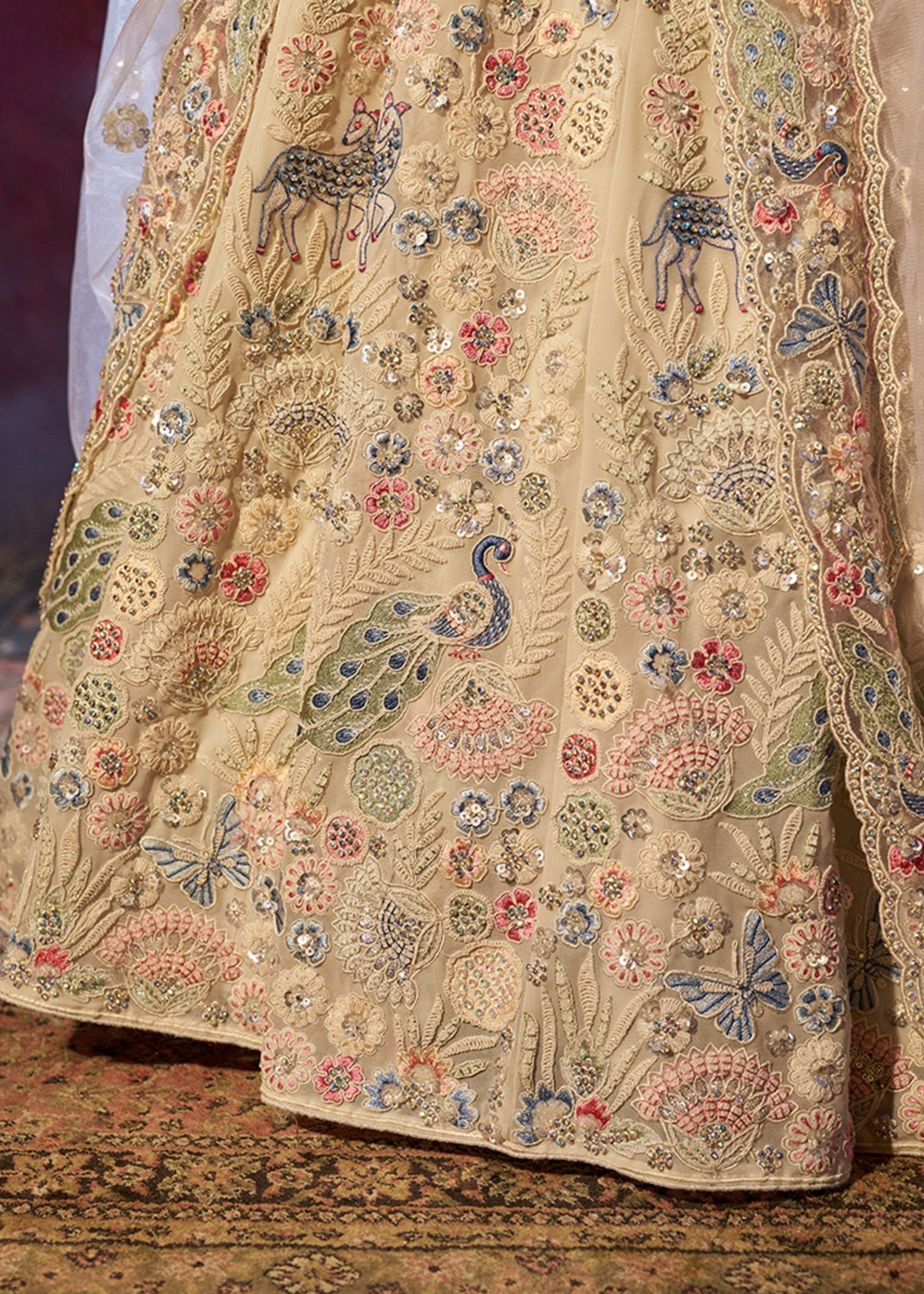White Dori Sequins Thread work Georgette Lehenga | Ready To Wear - qivii