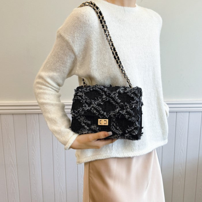 Women's Luxury Vintage Embossed Crossbody Bag – Argyle Quilted Denim Underarm Shoulder Bag for Women | Sophisticated Boho Chic
