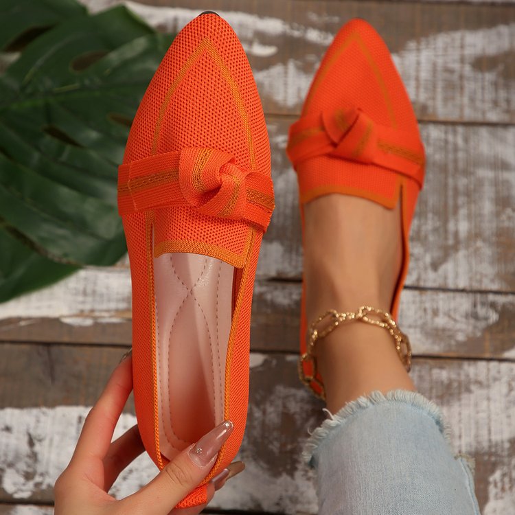 Women's Plus Size Knit Flat Loafers - Slip-On Bowknot Shallow Cut Lazy Work Shoes