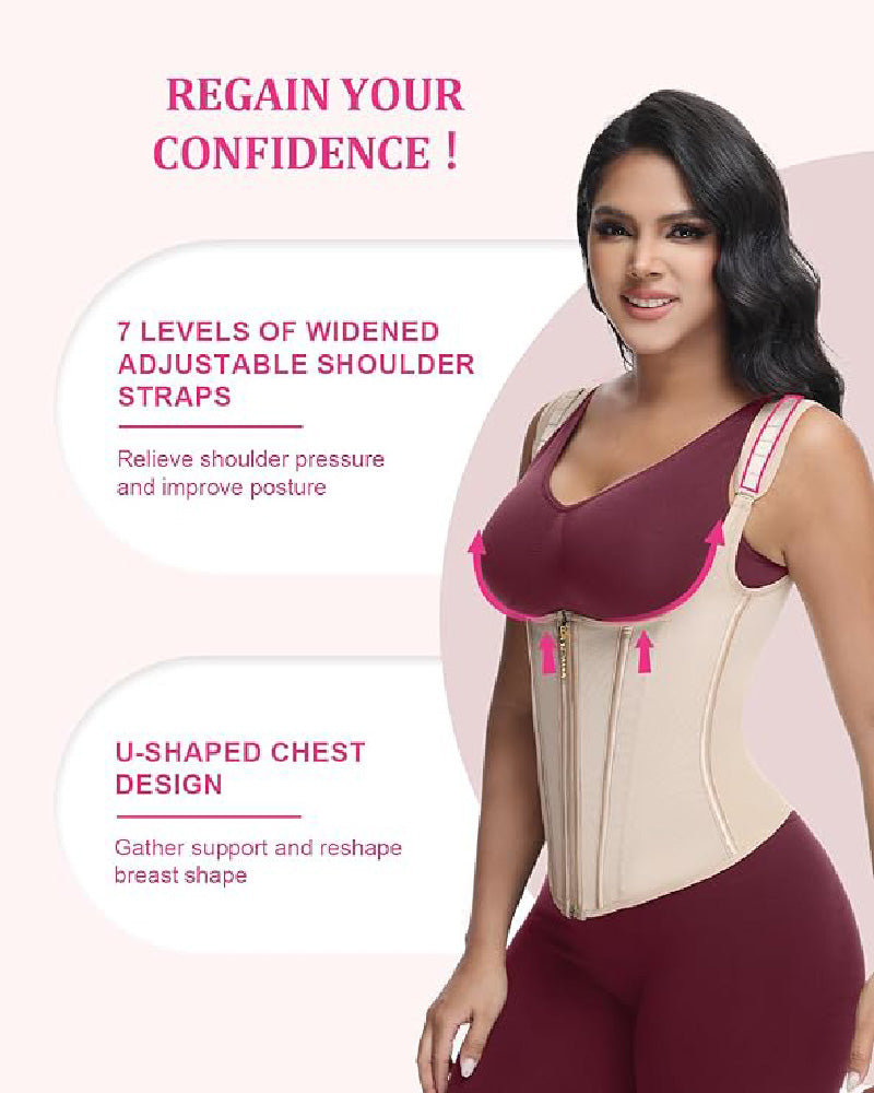 Waist Trainer for Women Body Shaper Corset Vest Tank Top with Steel Bones  - By Qivii