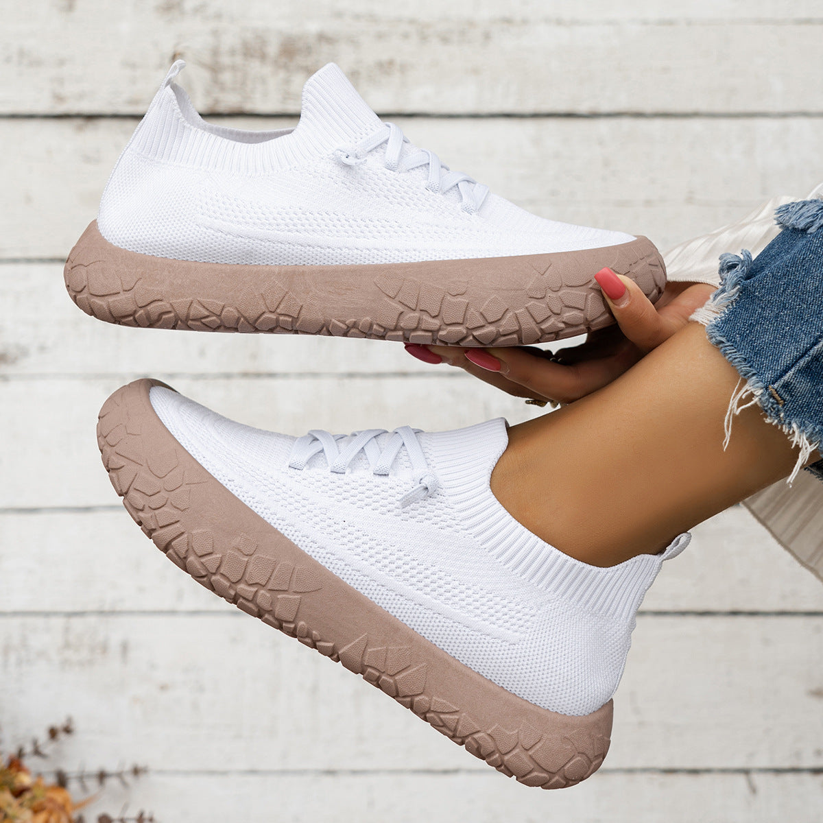 Women's Aria Knit Slip-On Walking Sneakers - Platform Gum Sole Comfort Shoes (US 5-10.5)