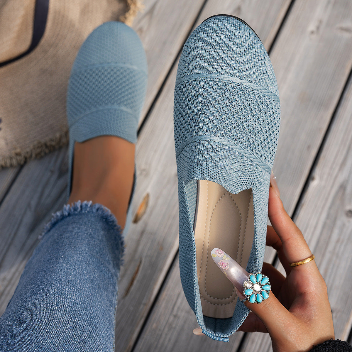 Women's Avielle Knit Flats - Lightweight Round-Toe Slip-On Shoes (US 5-10.5)