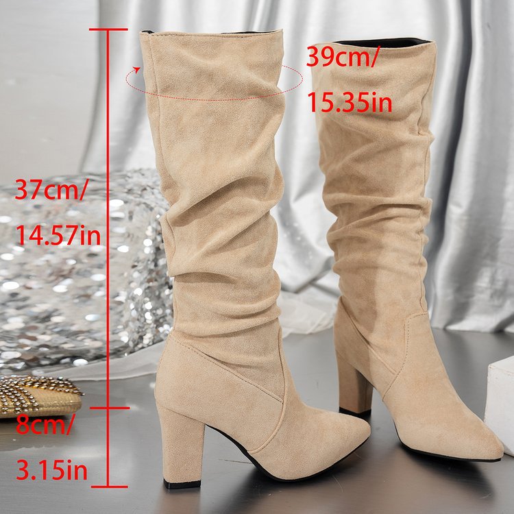 Women’s Suede ChunkyEdge Knee-High Boots – Pointed Toe Chunky Heel Tall Boots (US 4–10.5)