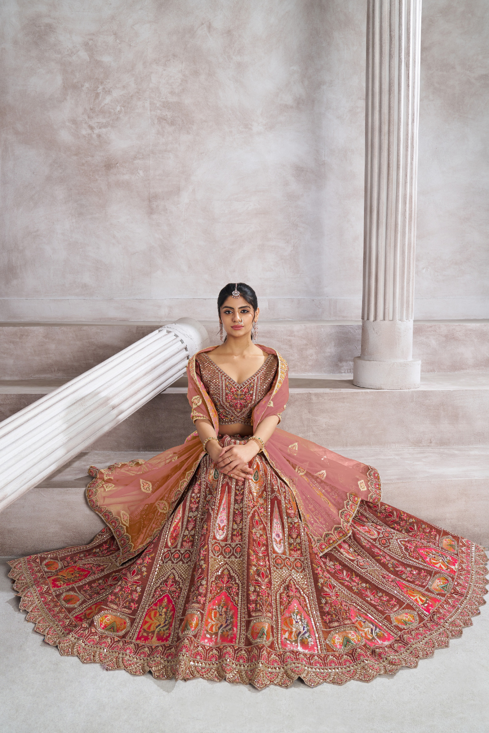 Trending Mocha Aari Work Banarasi Semi-Bridal Lehenga Choli - qivii
