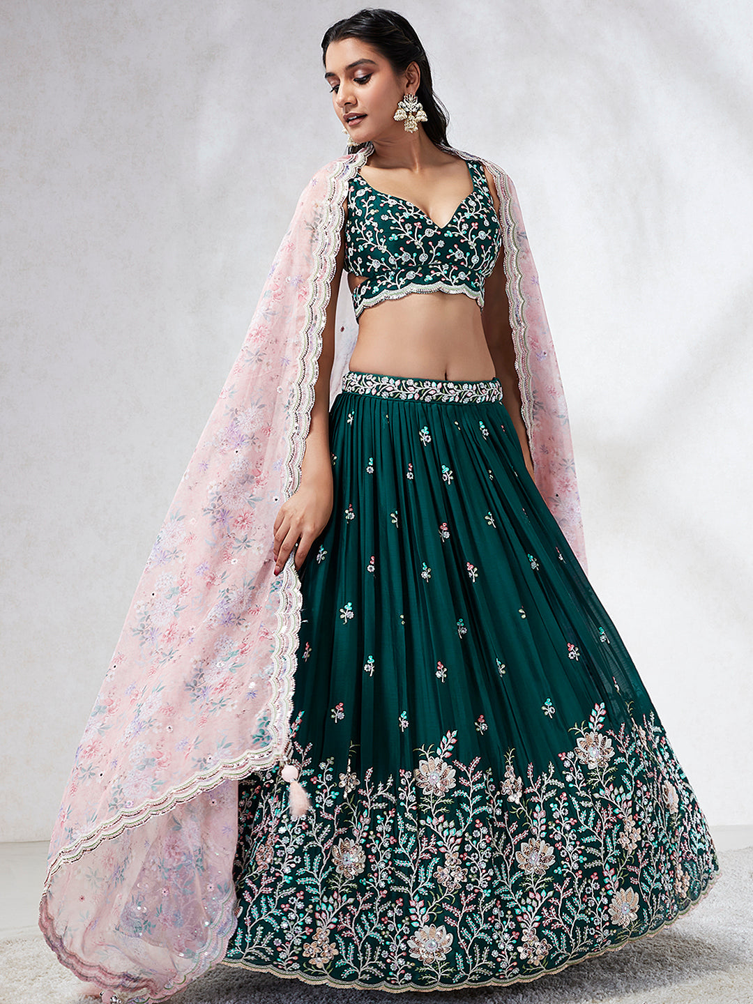 Georgette Sequins, Mirror and thread embroidery Stitched Lehenga choli