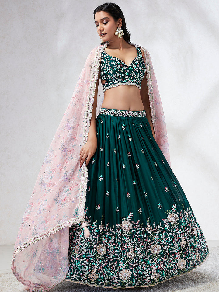 Georgette Sequins, Mirror and thread embroidery Stitched Lehenga choli