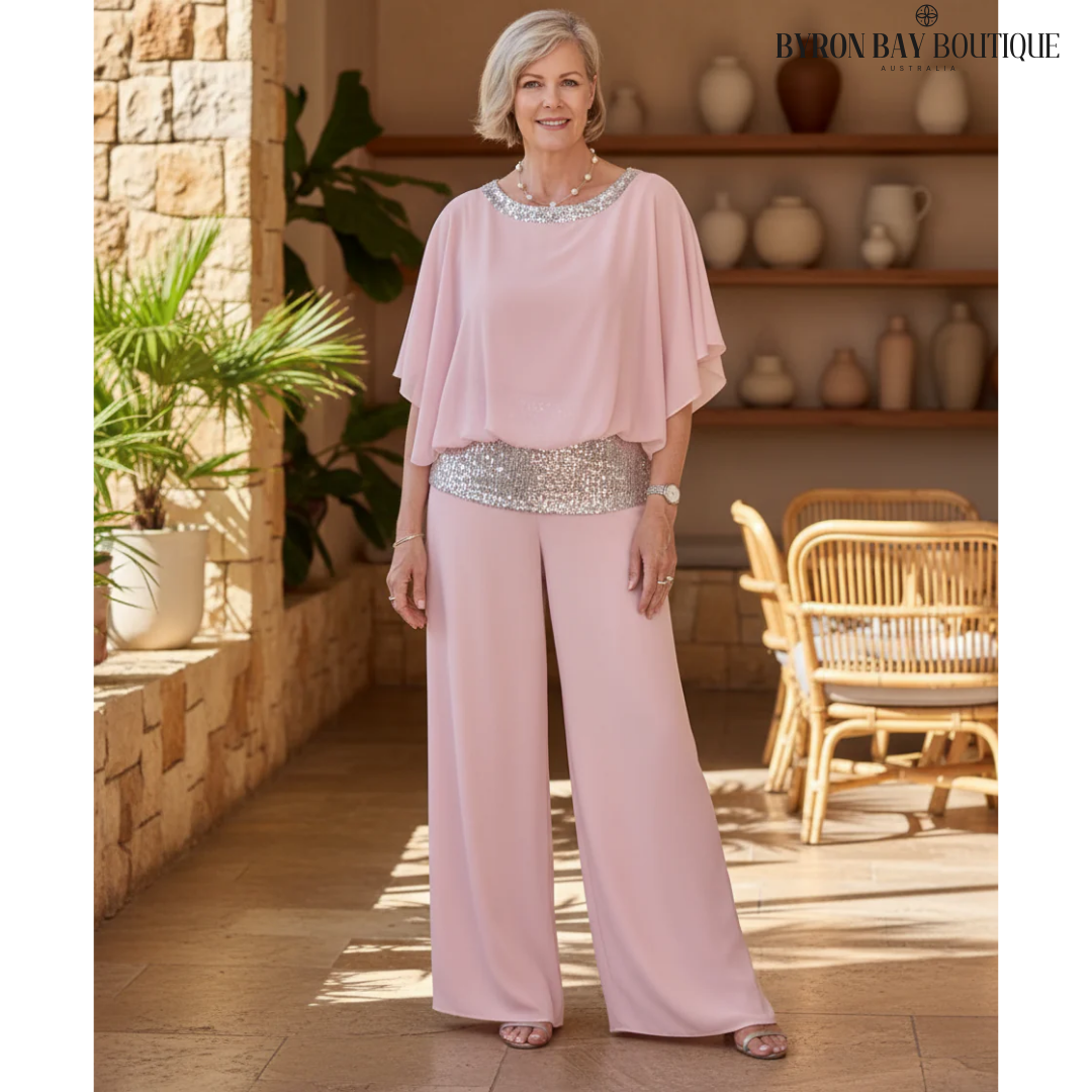 Mireya | Elegant Wide Leg Two Piece Evening Pant Set by Qivii