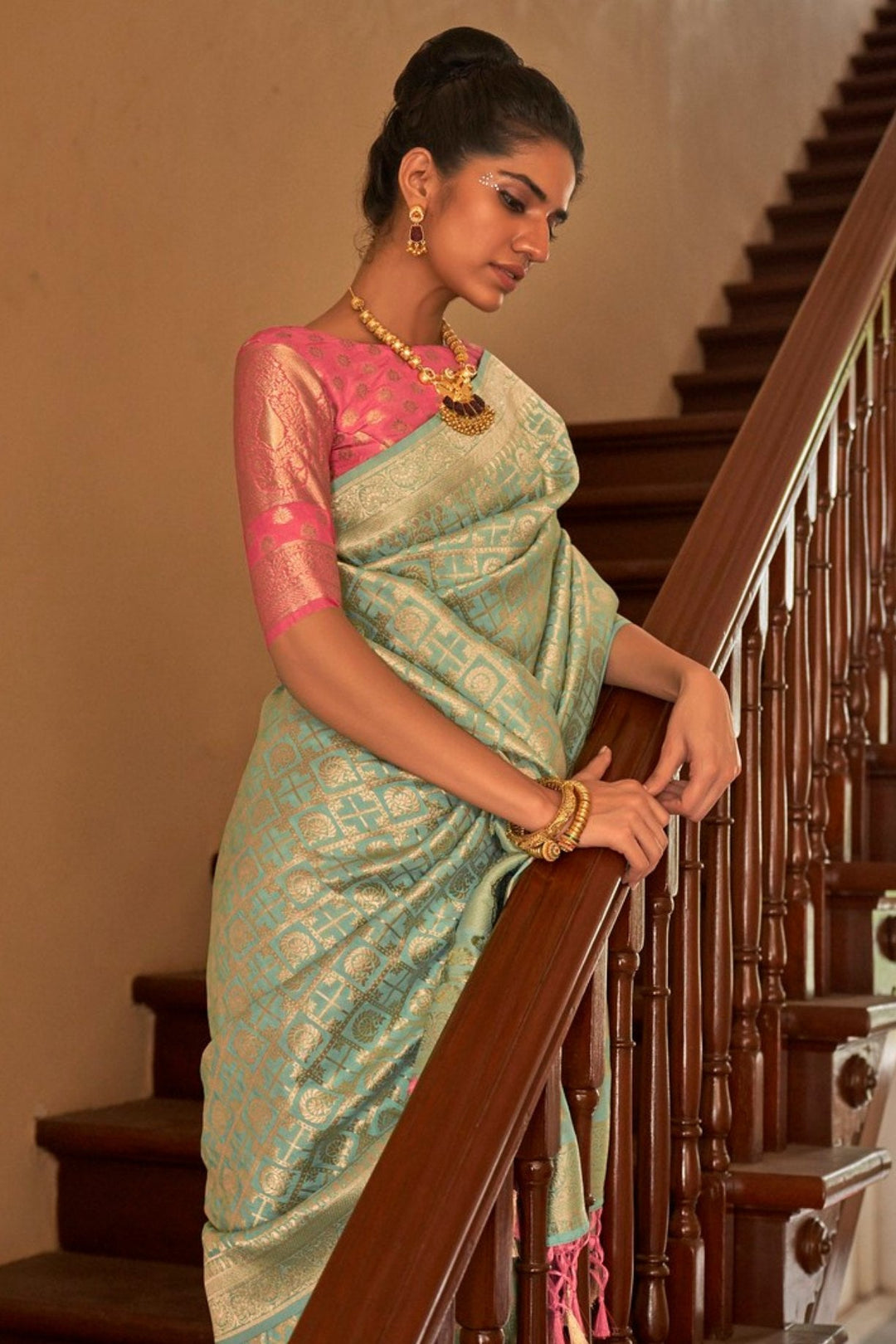 Thistle Green Zari Woven Banarasi Saree