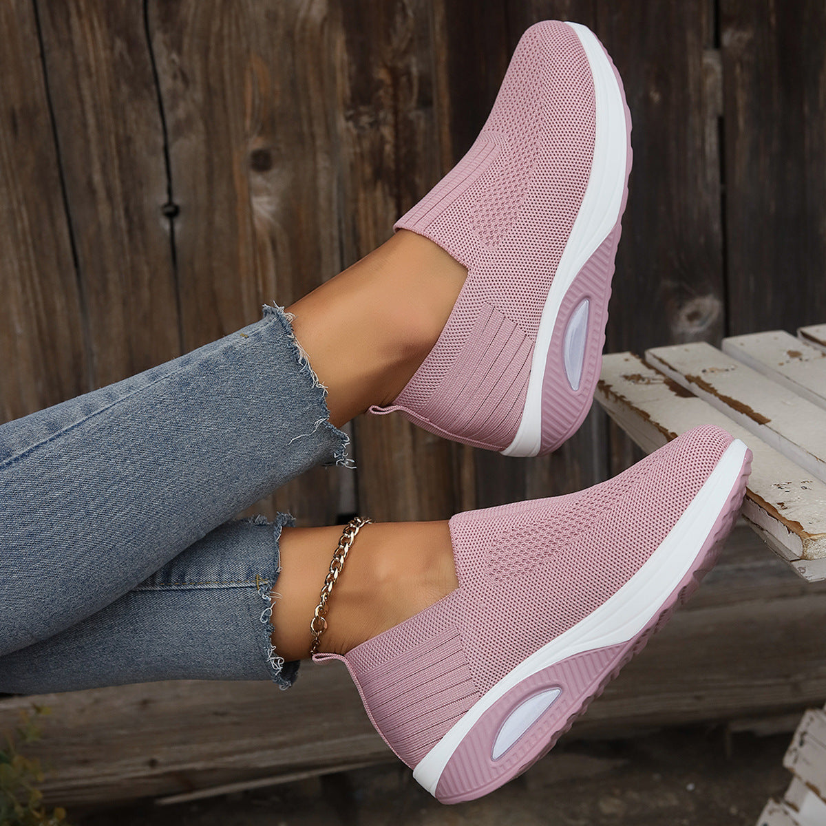 Women's Plus Size Low-Top Knit Wedge Sneakers - Breathable Round-Toe Height-Increasing Casual Shoes for Spring/Summer