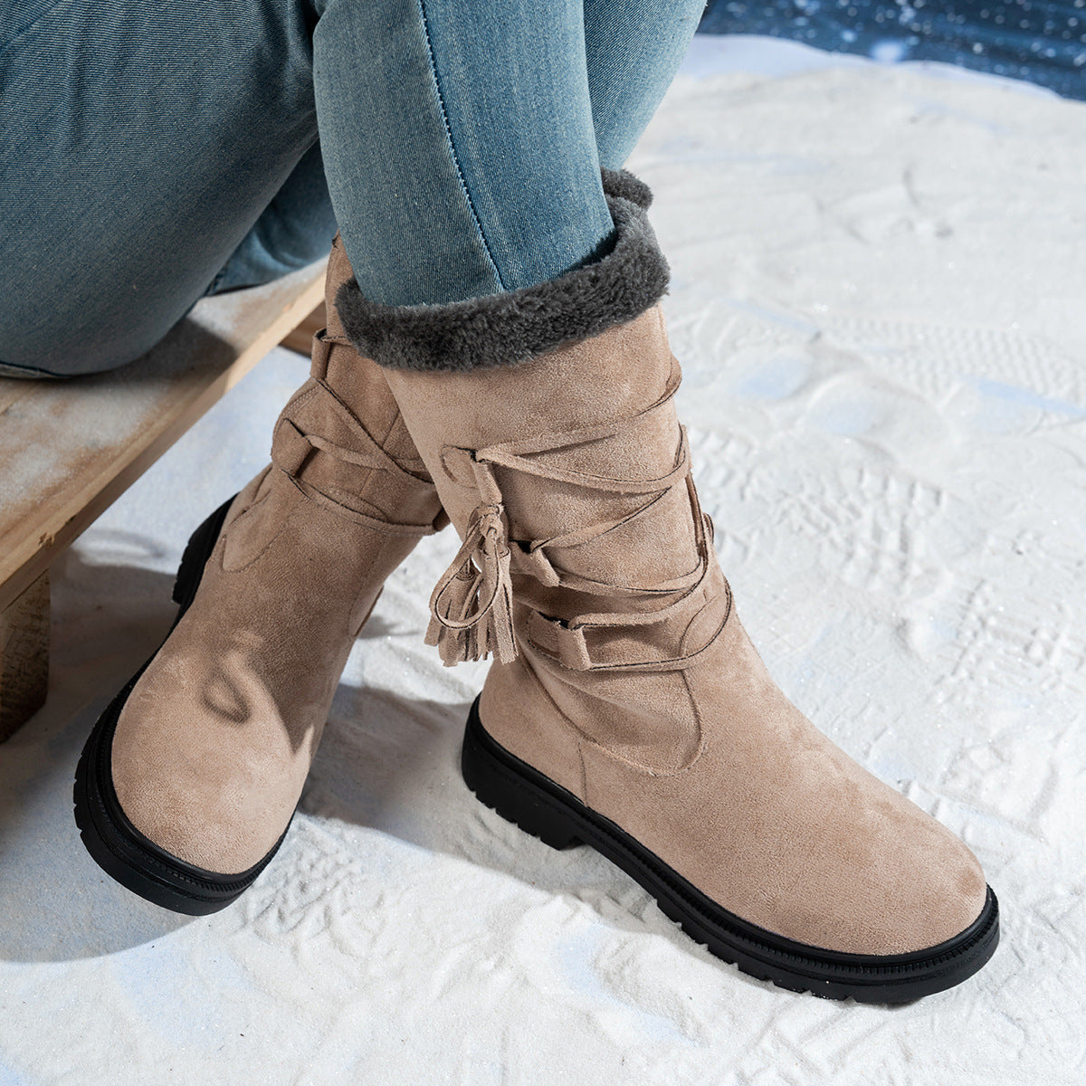 Women's Marlowe Fleece-Lined Mid-Calf Snow Boots - Lace-Up Winter Boots with Side Zip & Faux Fur Trim (US 5-10.5)