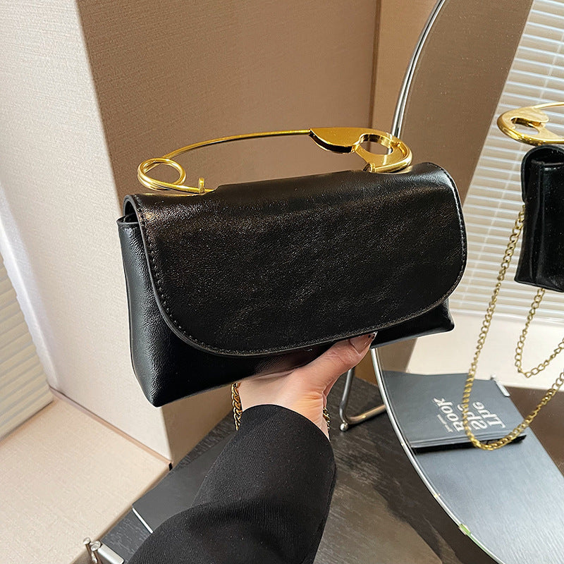 Women's Retro-Chic Square Crossbody Bag Convertible Shoulder Bag with Detachable Paperclip Handle & Monochrome Versatility