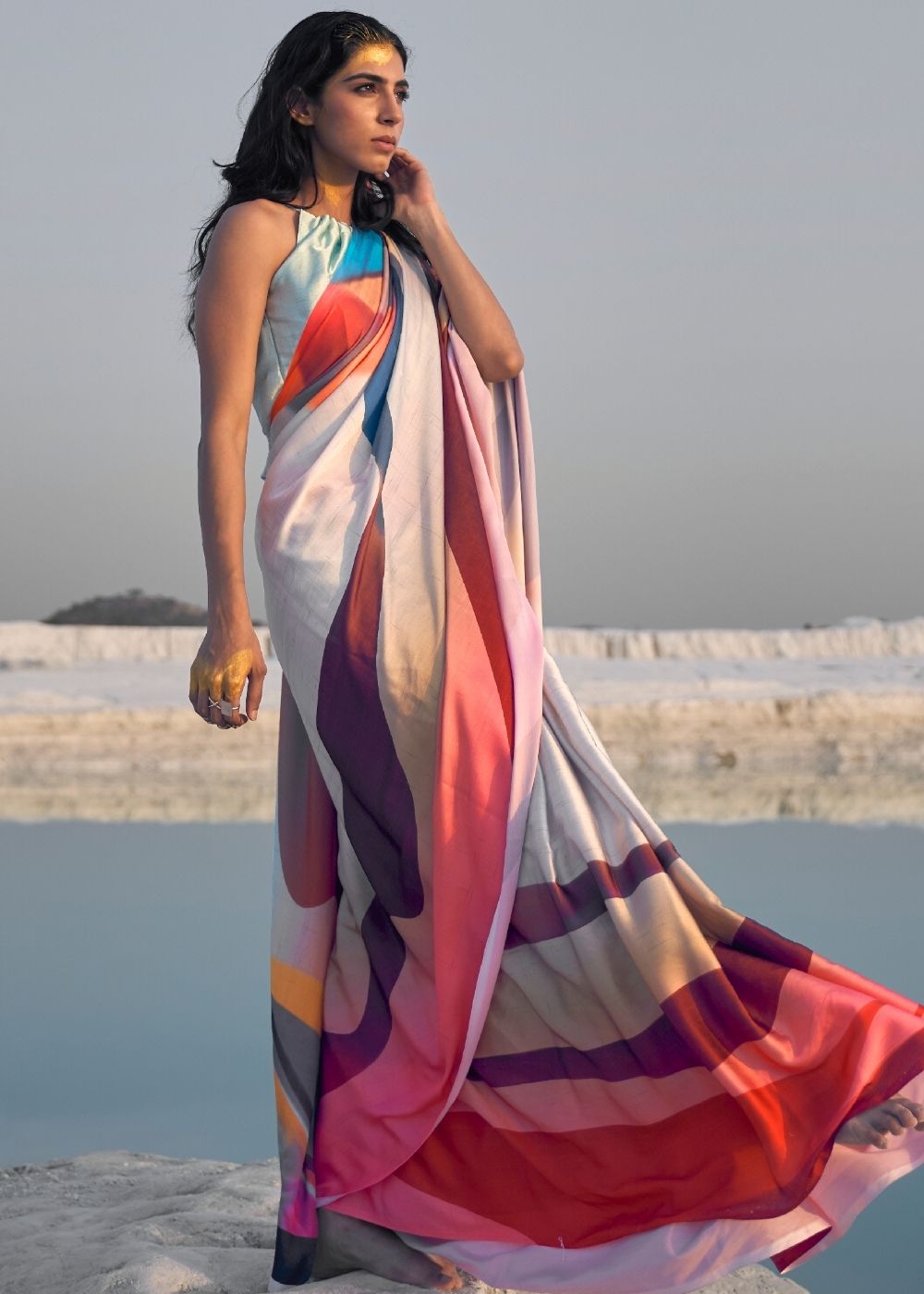 Elegant and Eye-catching Multicolor Saree with Digital Print and Silk Material