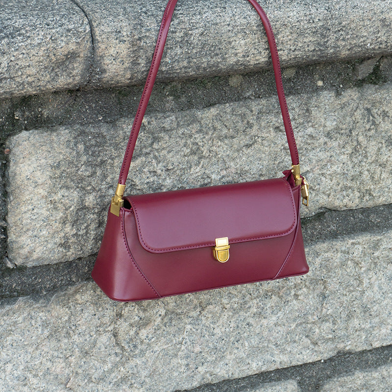Women's Parisian Baguette Satchel – Vintage Underarm Bag with Convertible Strap & Timeless Textured Leather