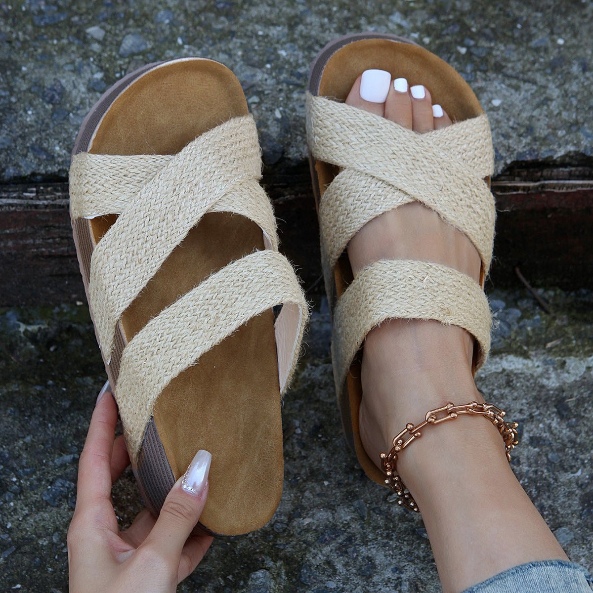 Women's Solara Woven Platform Sandals - Crisscross Strap Comfort Slides (US 4-10.5)