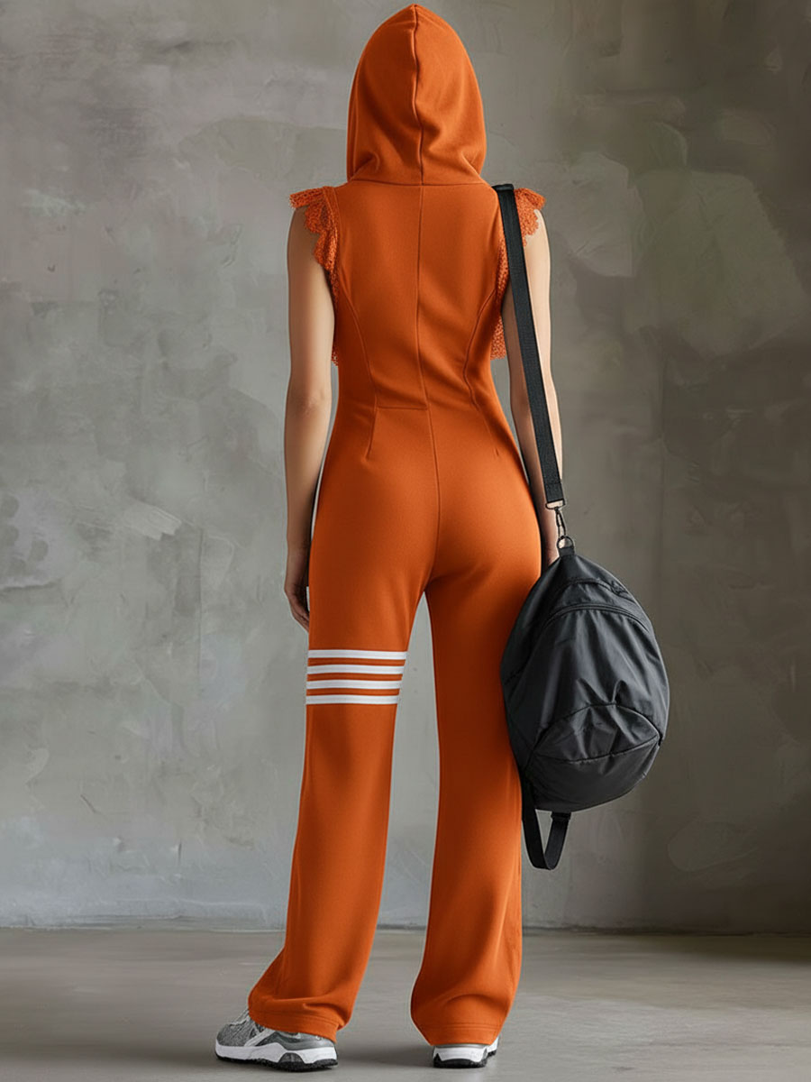 Giada | Retro Sports Jumpsuit with Hood and Stripes by Qivii