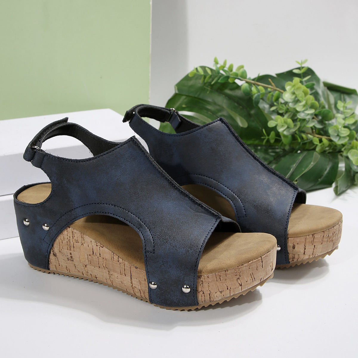 Women's Boho Roman Gladiator Sandals - Peep Toe Platform Wedge with Hook-and-Loop Closure, Retro Strappy Design