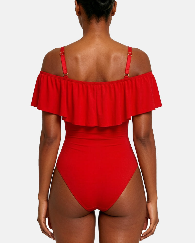 Shapshe® Fajas Colombianas One Piece Ruffled Tummy Control Triangle Swimsuit  - By Qivii