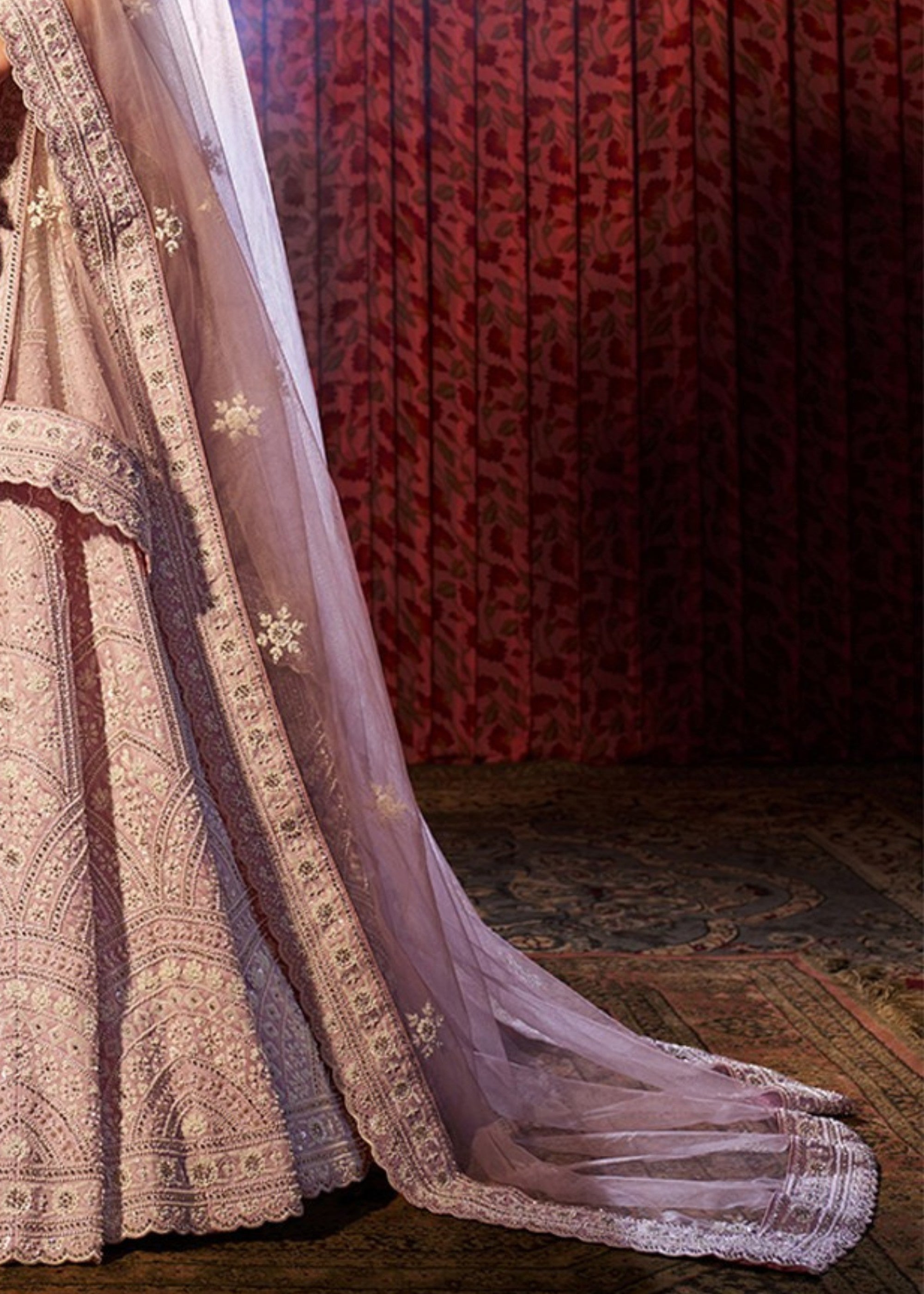 Lilac Thread Work Silk Lehenga | Ready To Wear - qivii