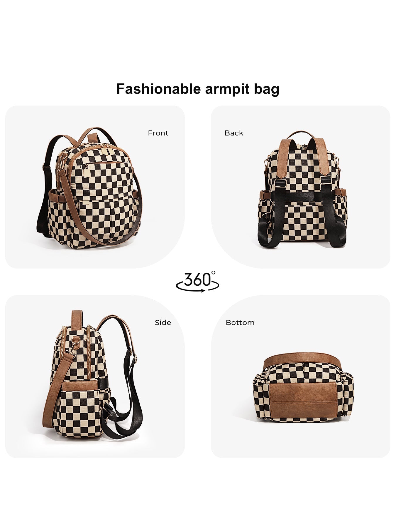 Ounamei Checkered Backpack Purse for Women | Anti-Theft Travel & Work Bag with Matching Pouch