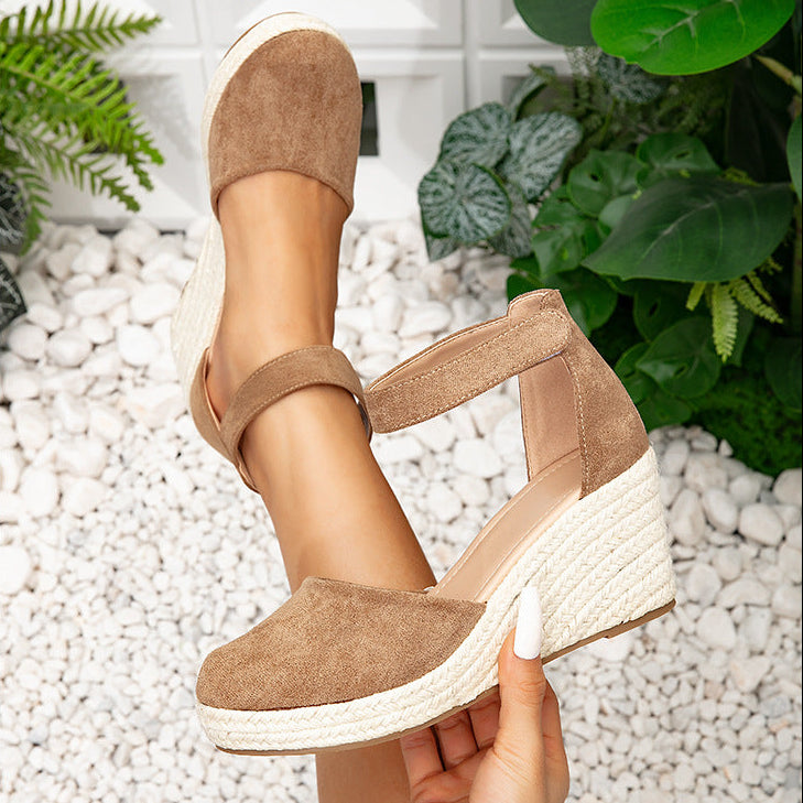 Women's Elodie Closed-Toe Espadrille Wedge Sandals - Velvet Platform Sandals with Adjustable Velcro Ankle Strap (US 4-10.5)