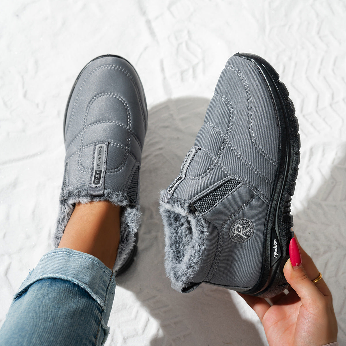 Women's Kira Fleece-Lined Winter Slip-On Shoes - Warm Casual Snow Sneakers (US 5-11.5)
