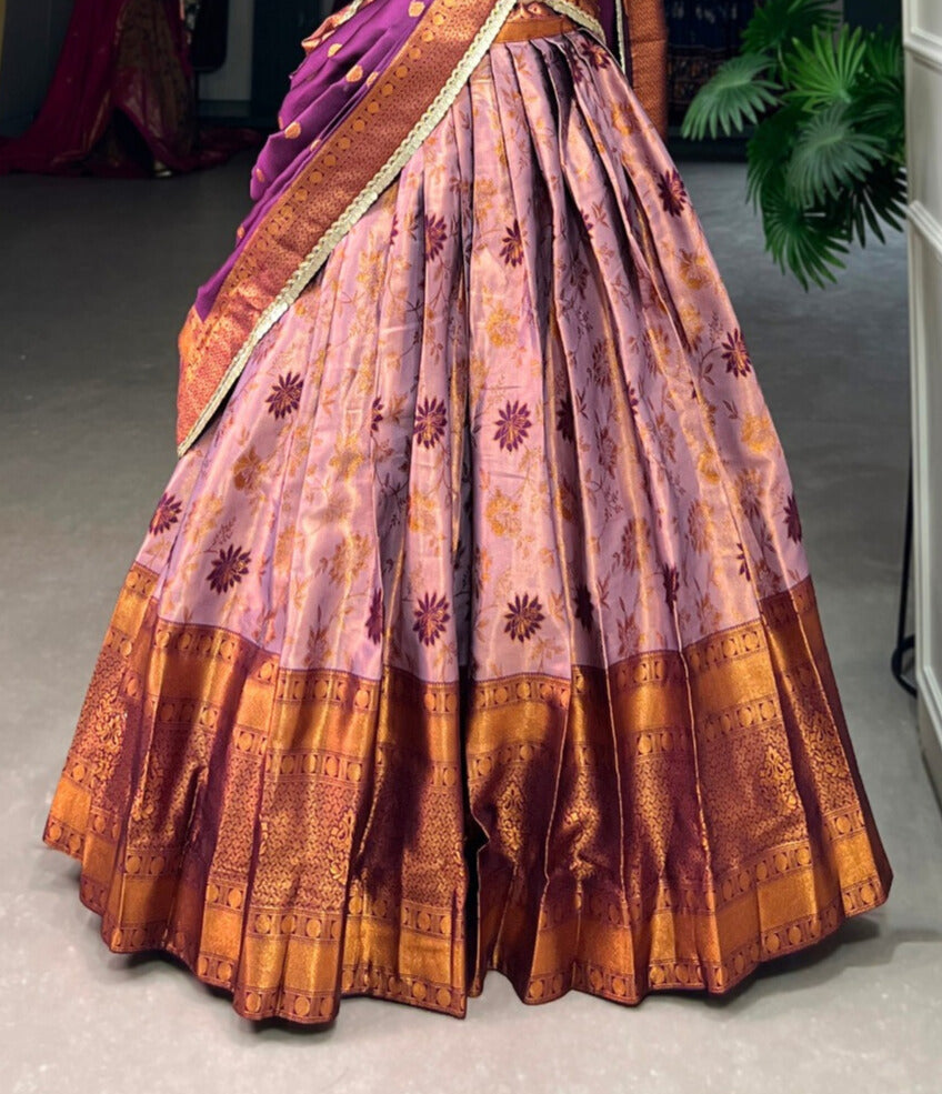 Perfectly Crafted Jacquard Silk Pattu Lehenga Choli In Purple Color