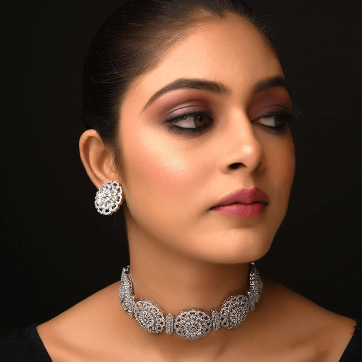 Neeshad Diamond Silver Plated Necklace Set