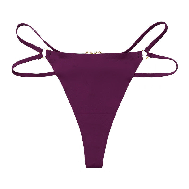 Women's Seamless Thong Low Waist Metal Ring Sexy Temptation Intimates T Pants  - By Qivii