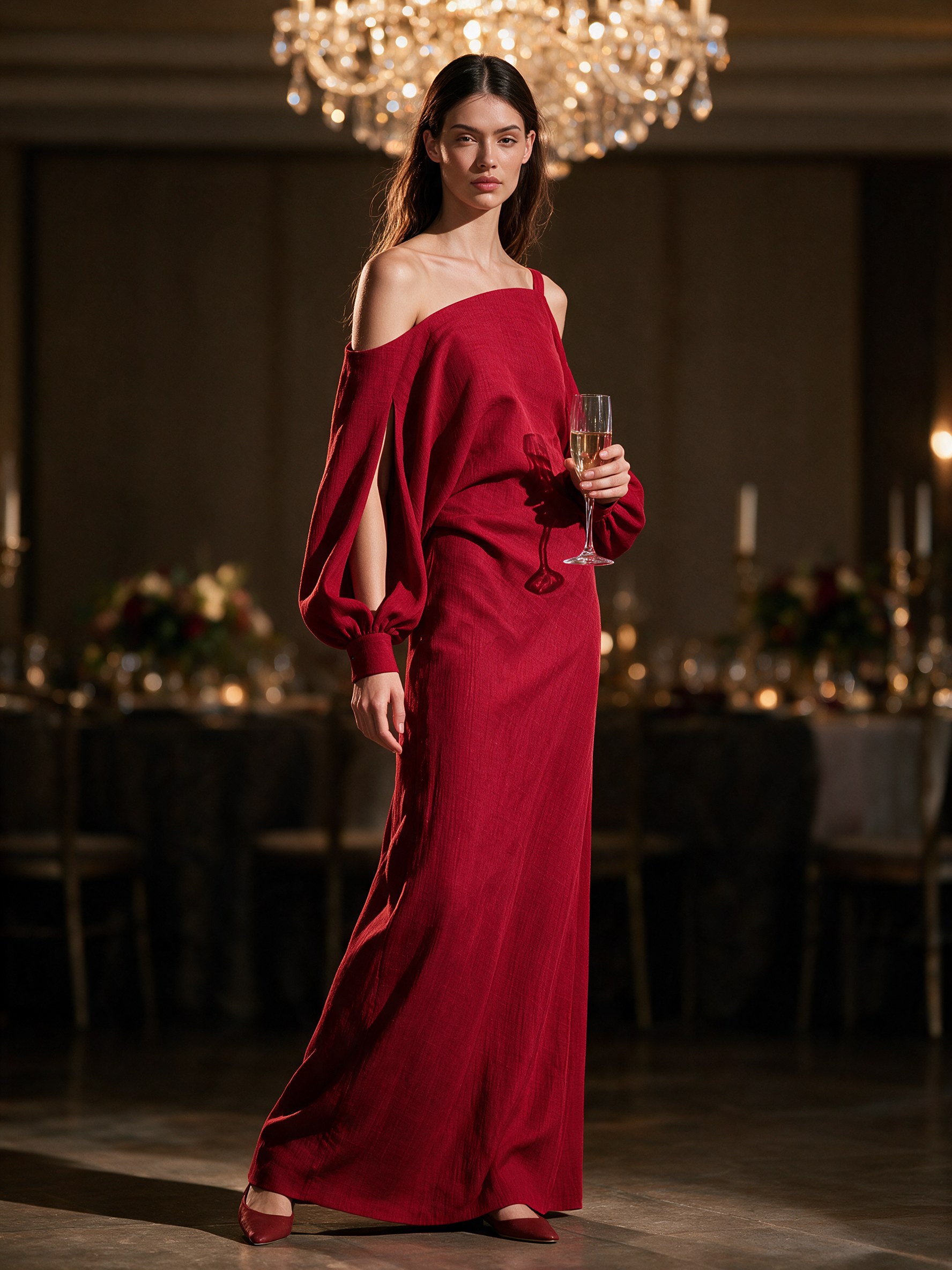 Women's Cotton Cold‑Shoulder Maxi Dress For Resort Weddings MDZ2055H8LYL