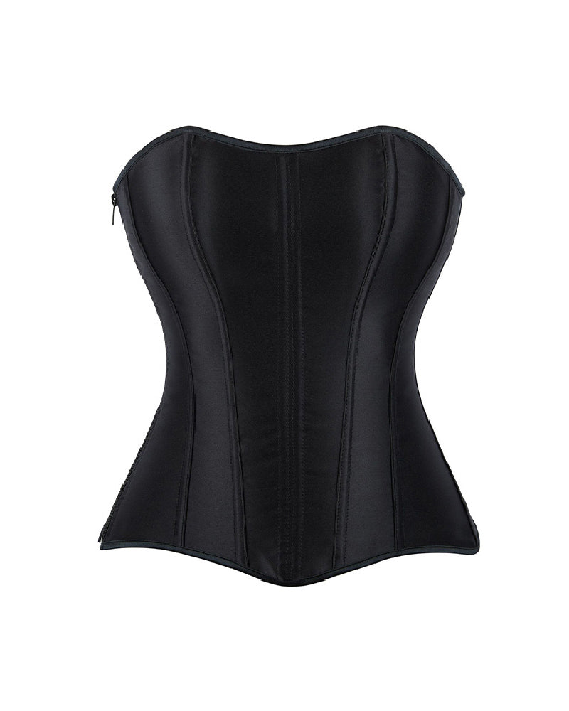 Shapshe® Women's Satin Lace Up Boned Corset Top Overbust Side Zipper Waist Trainer  - By Qivii