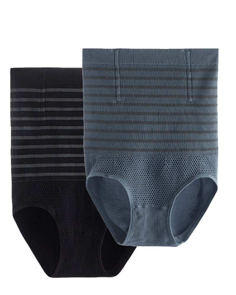 Women's High Waisted Striped Belly Bump Shapewear Panties Butt Lifter Briefs  - By Qivii