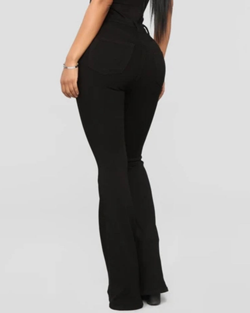 Fashion High Waist Hip Lift Slim Washed Flared Jeans  - By Qivii