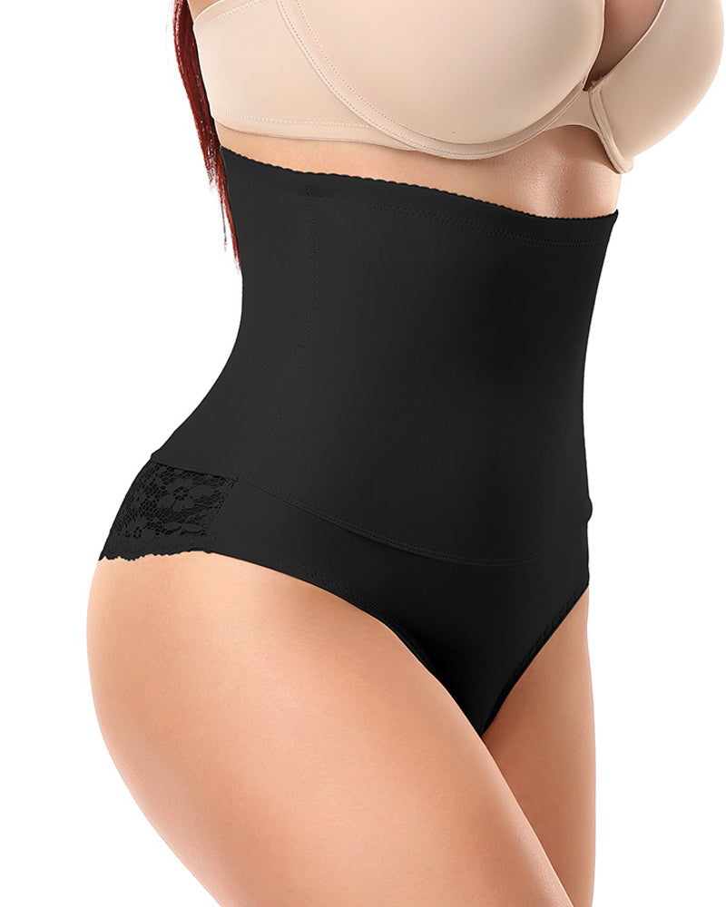 Women's Lace Splicing High Waist Tummy Control Shaping Panties Seamless Underwear  - By Qivii