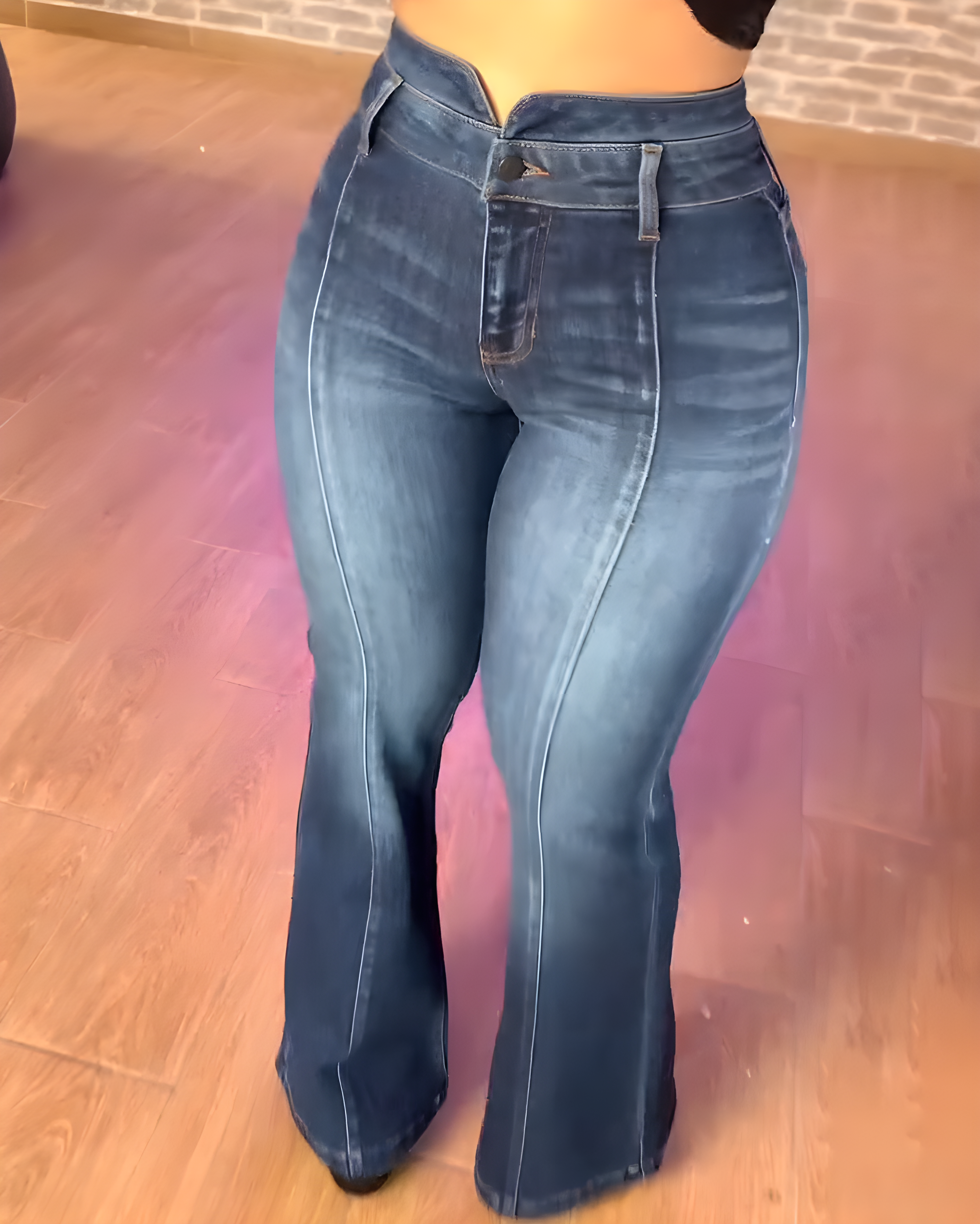 Shapshe® Trendy High Rise Washed Flared Denim with Tonal Stitching  - By Qivii
