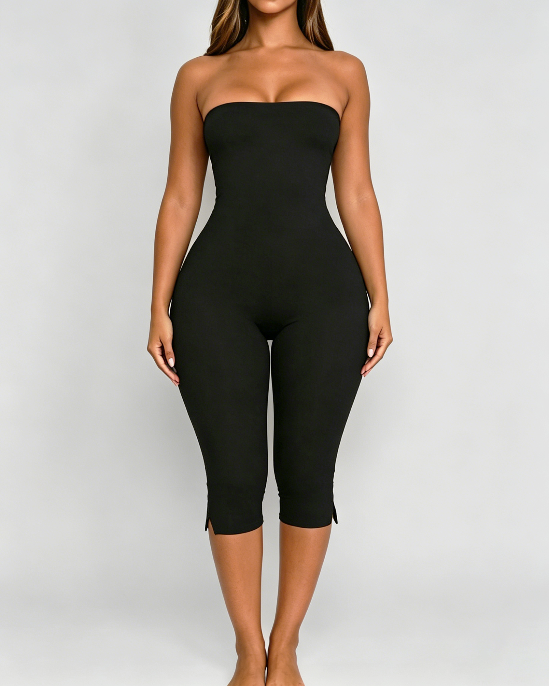 Strapless Hourglass Bodycon Capri Jumpsuit  - By Qivii